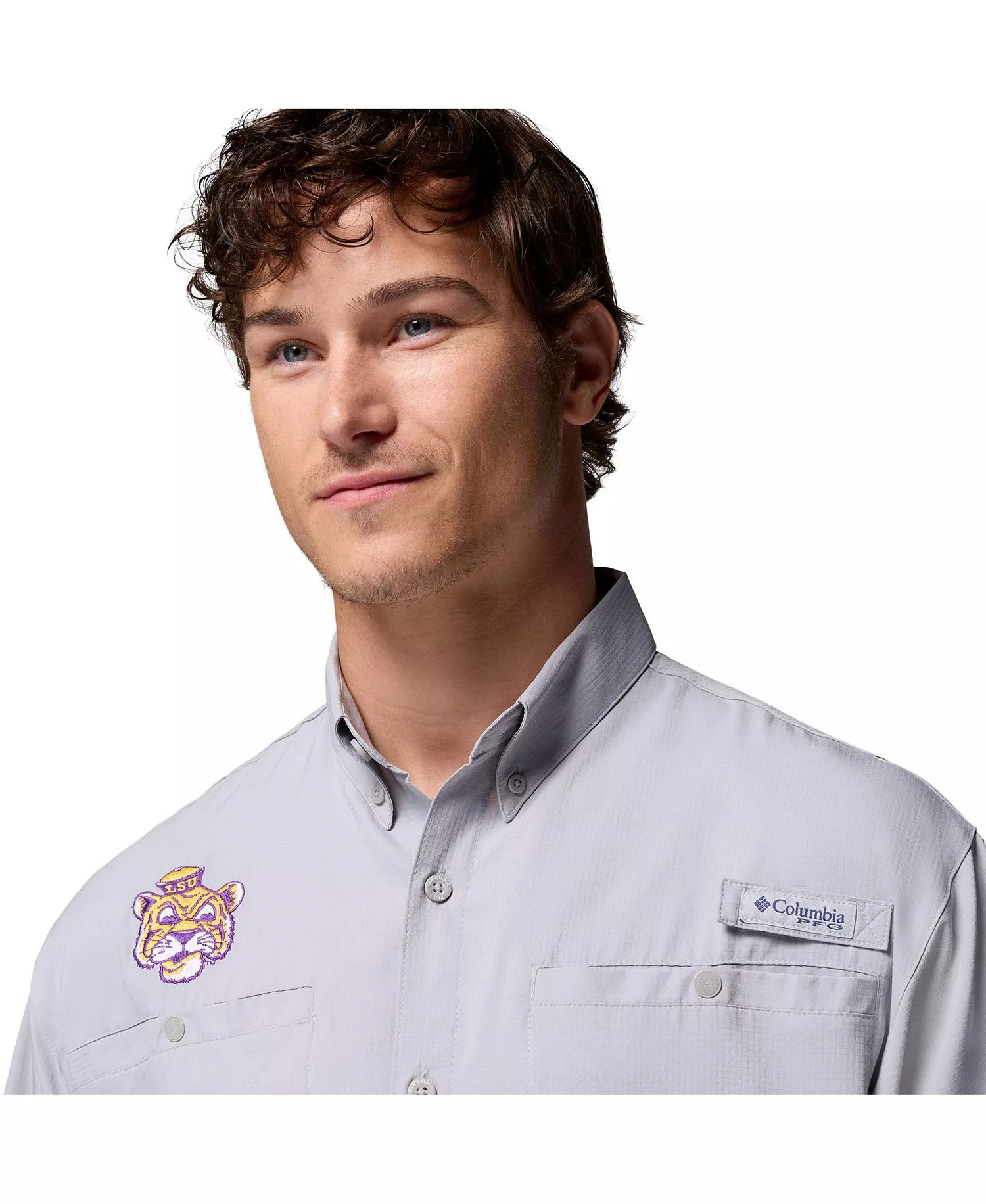 Men's Gray LSU Tigers Tamiami Omni-Shade Button-Down Shirt - Gray - L