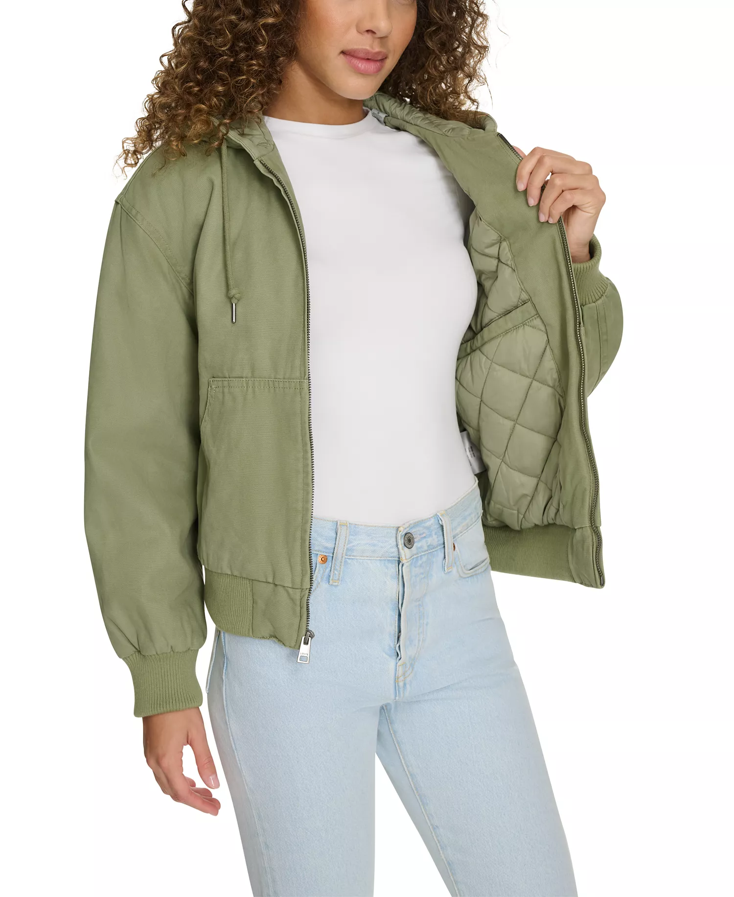 Women's Relaxed Workwear Hooded Bomber Jacket - Sage - L