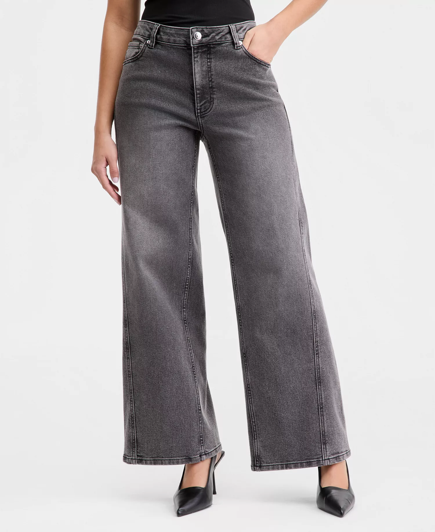 Women's High-Rise Wide-Leg Jeans, Macy's Exclusive - Grey Wash - 0