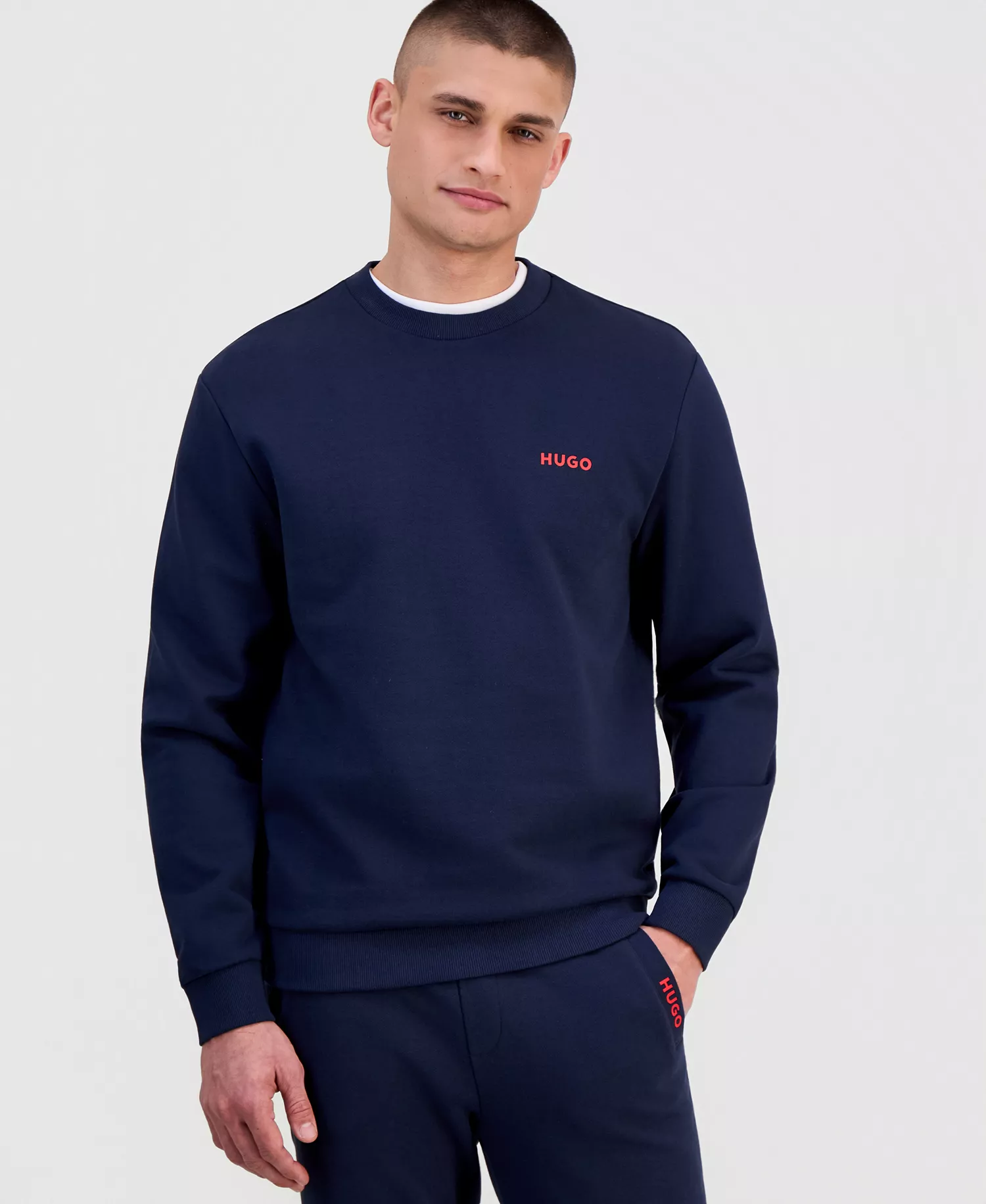 Men's Cotton Contrast-Logo Long-Sleeve Sweatshirt - Dark Blue - M