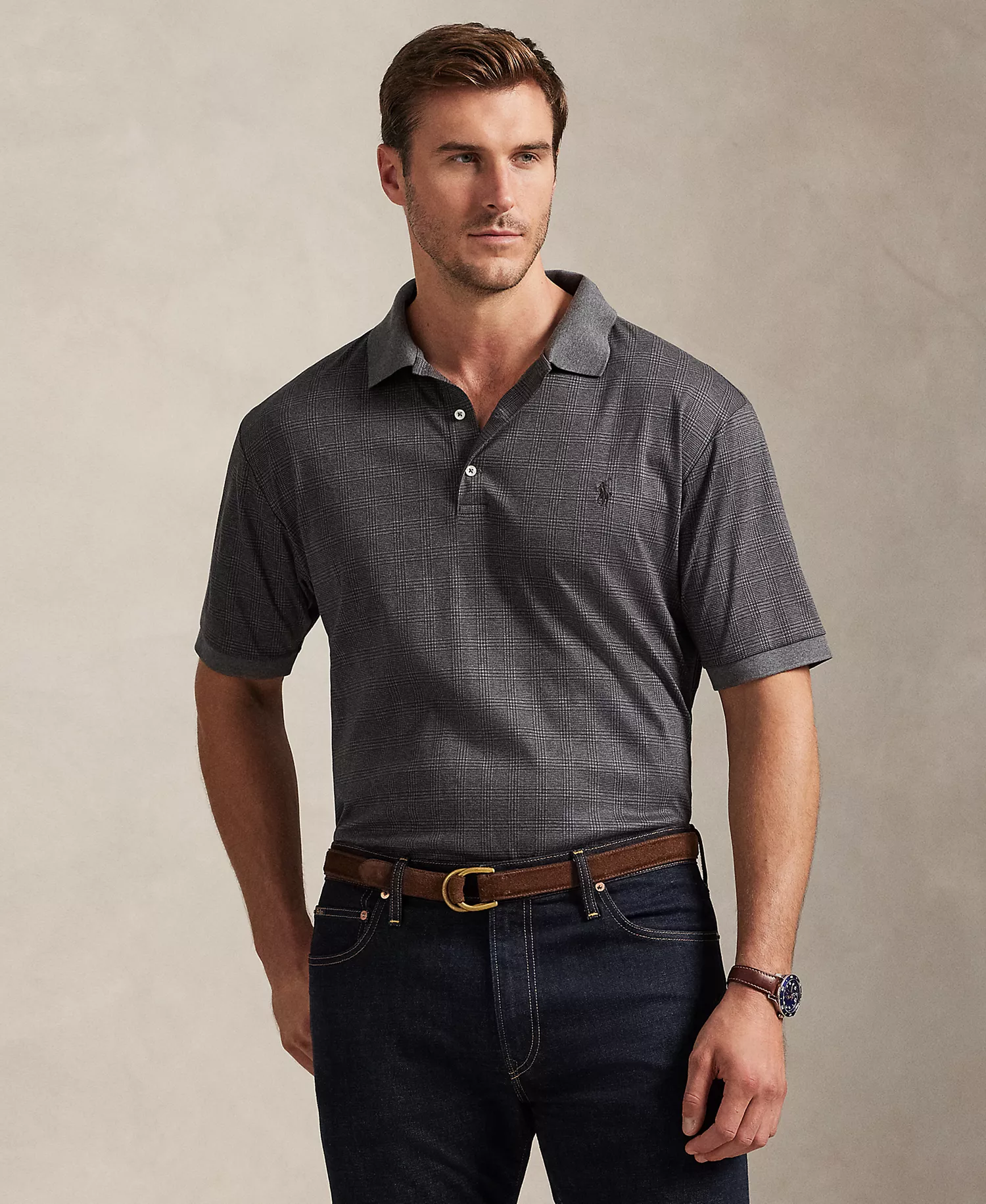 Men's Big & Tall Plaid Short Sleeves Polo Shirt - Med Flannel Heather - 2LT