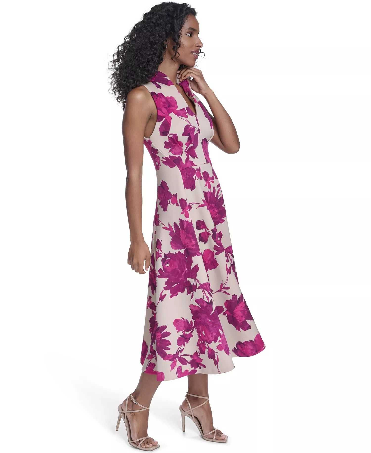 Women's V-Neck Printed Midi Dress - Cashew Multi - 10