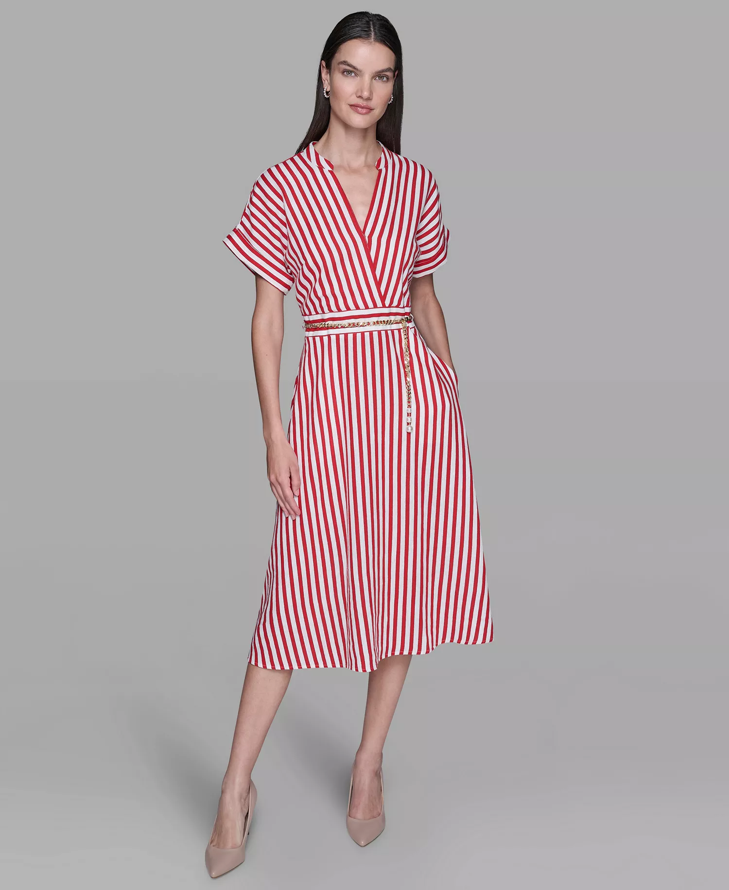 Women's Printed Midi Dress - Fiery Red/Soft White - 0