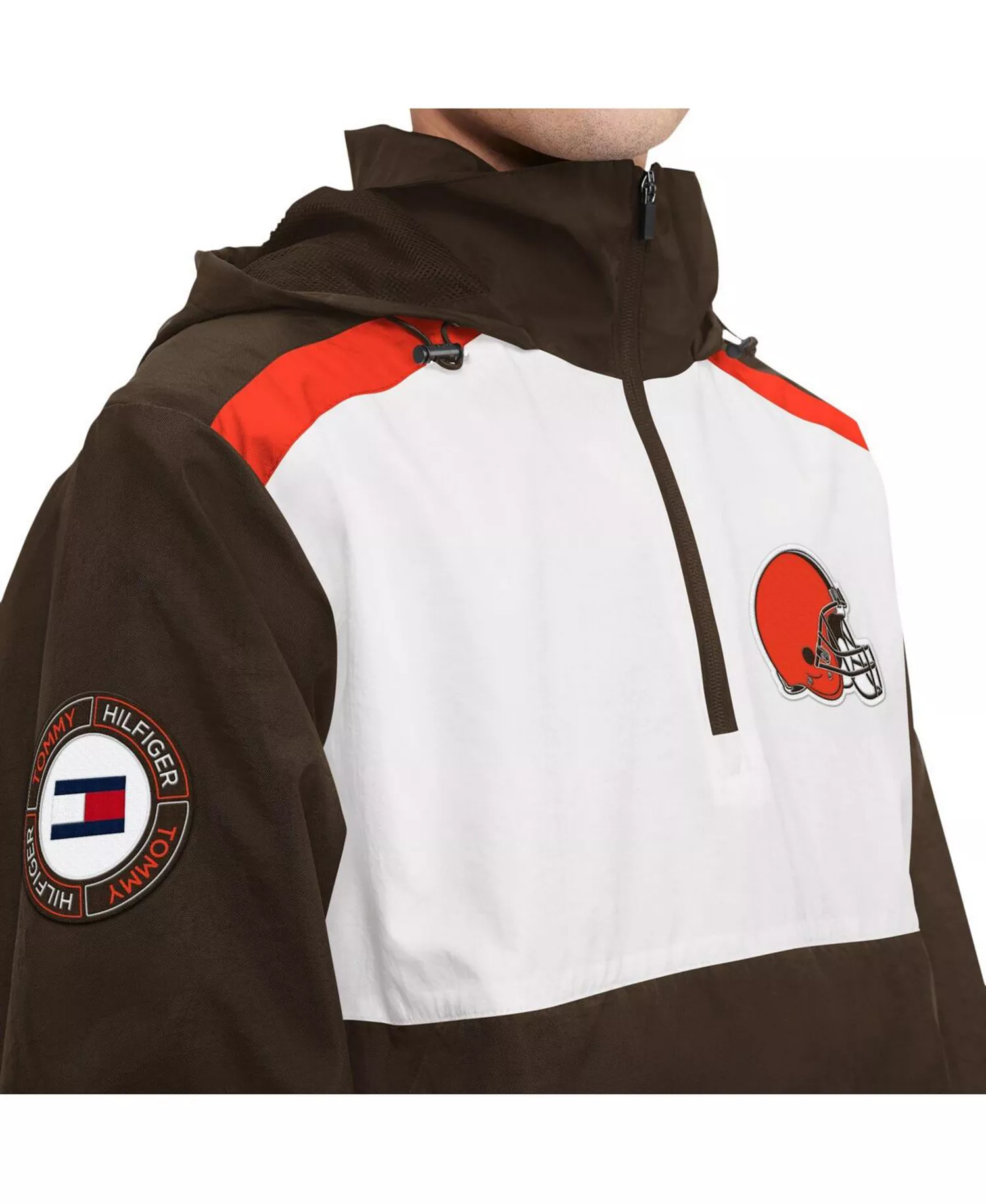 Men's Brown, White Cleveland Browns Carter Half-Zip Hooded Top - Brown, White - 2XL