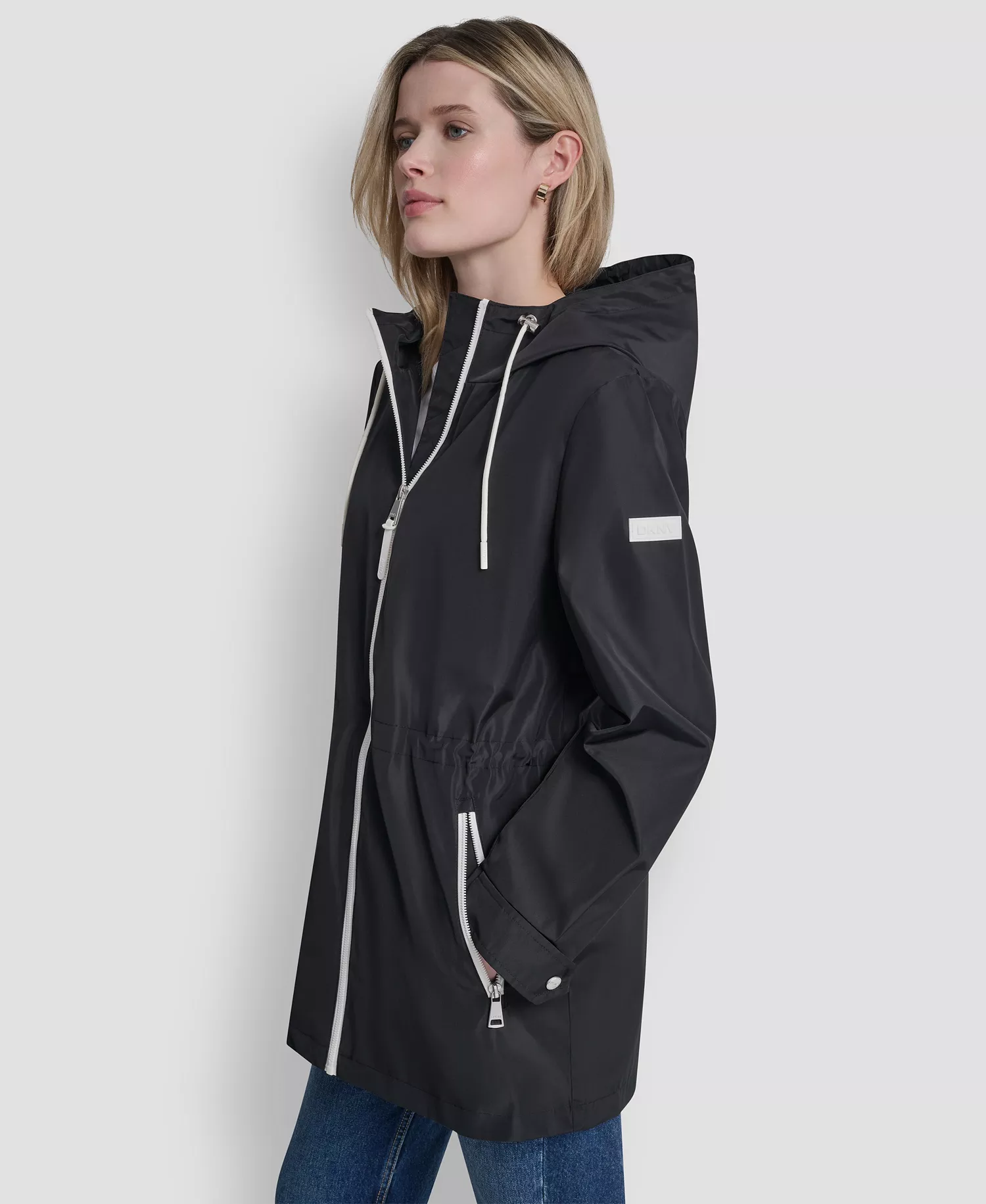 Women's Sporty Anorak Hooded Raincoat - Black - L