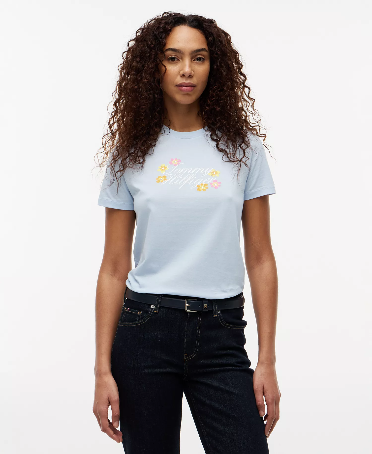 Women's Graphic Floral Crew Neck T-Shirt - Breezy Blue - L