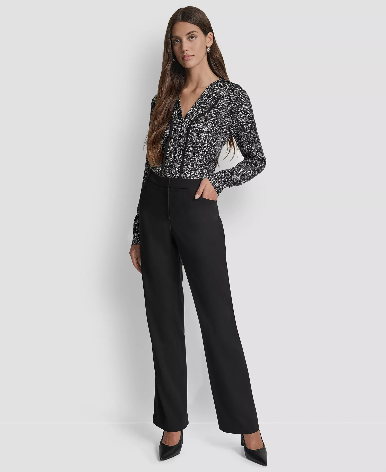Women's Modern Fit Flat-Front Trousers - Black - 0