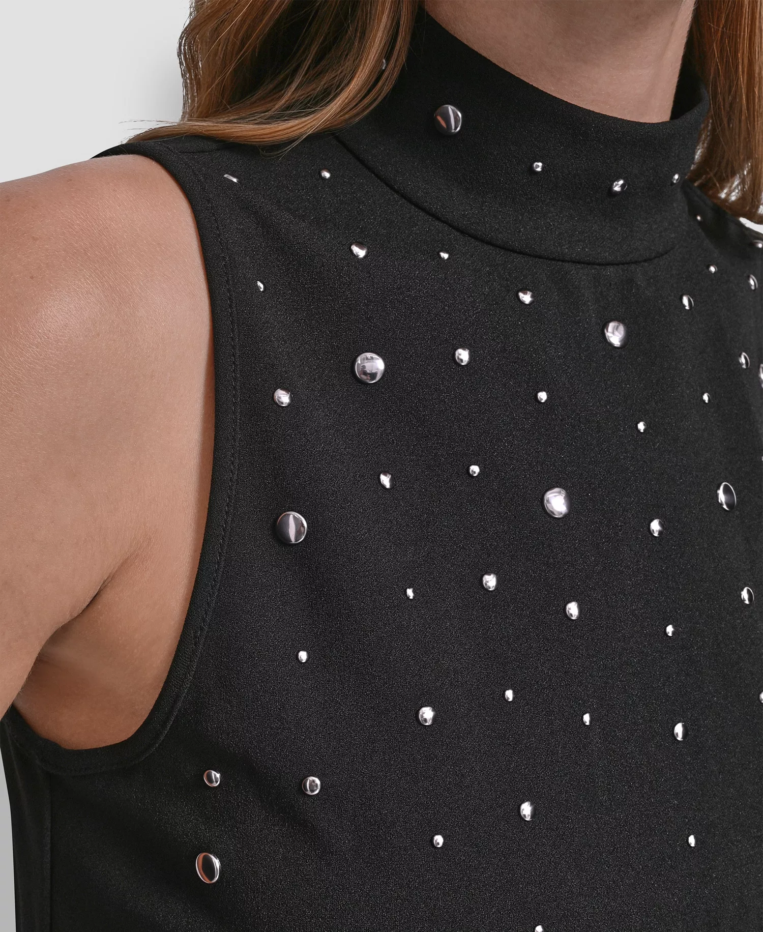 Women's Studded Mock Neck Top - Black - L