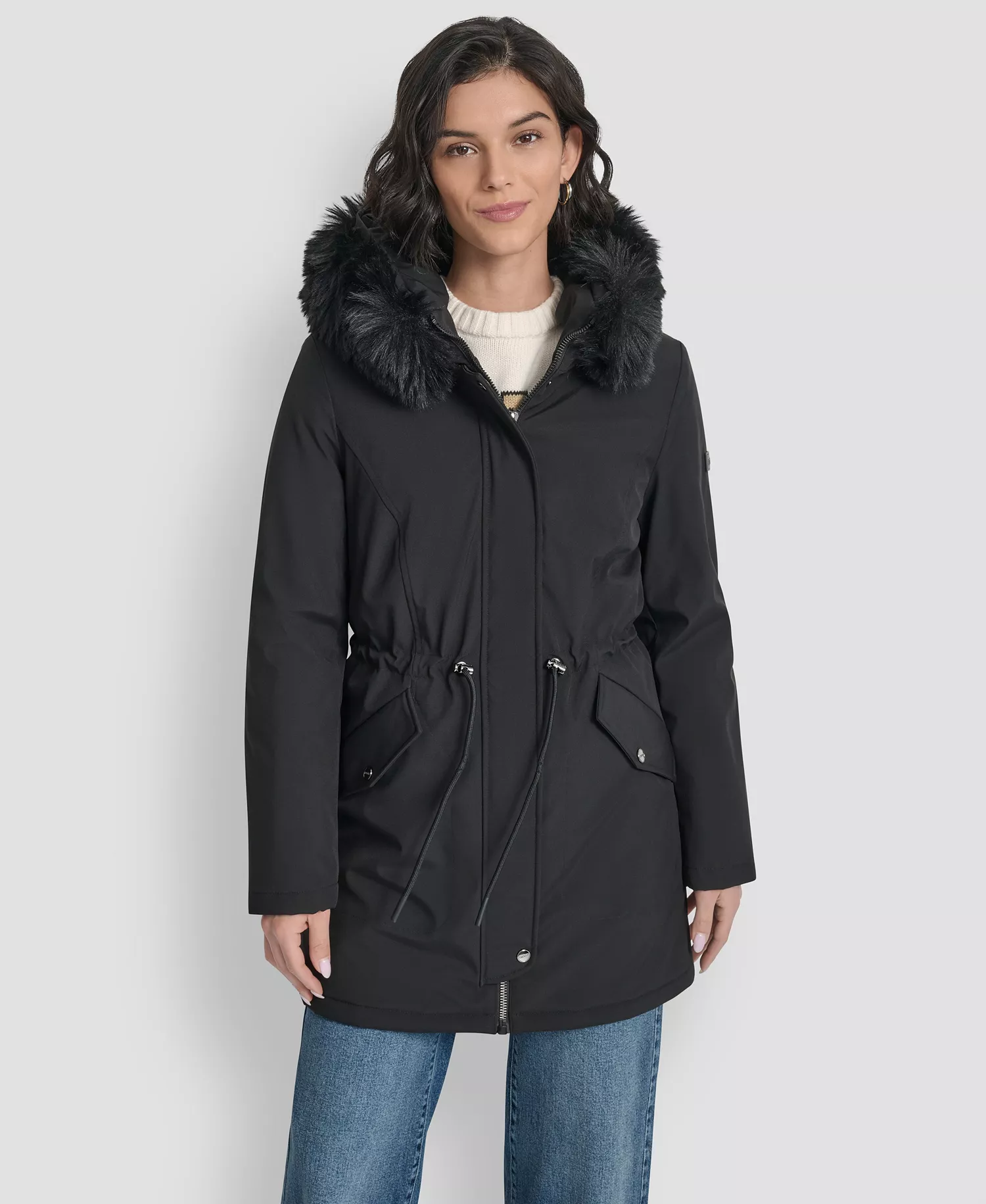 Women's Trim Hooded Anorak Puffer Coat - Black - L