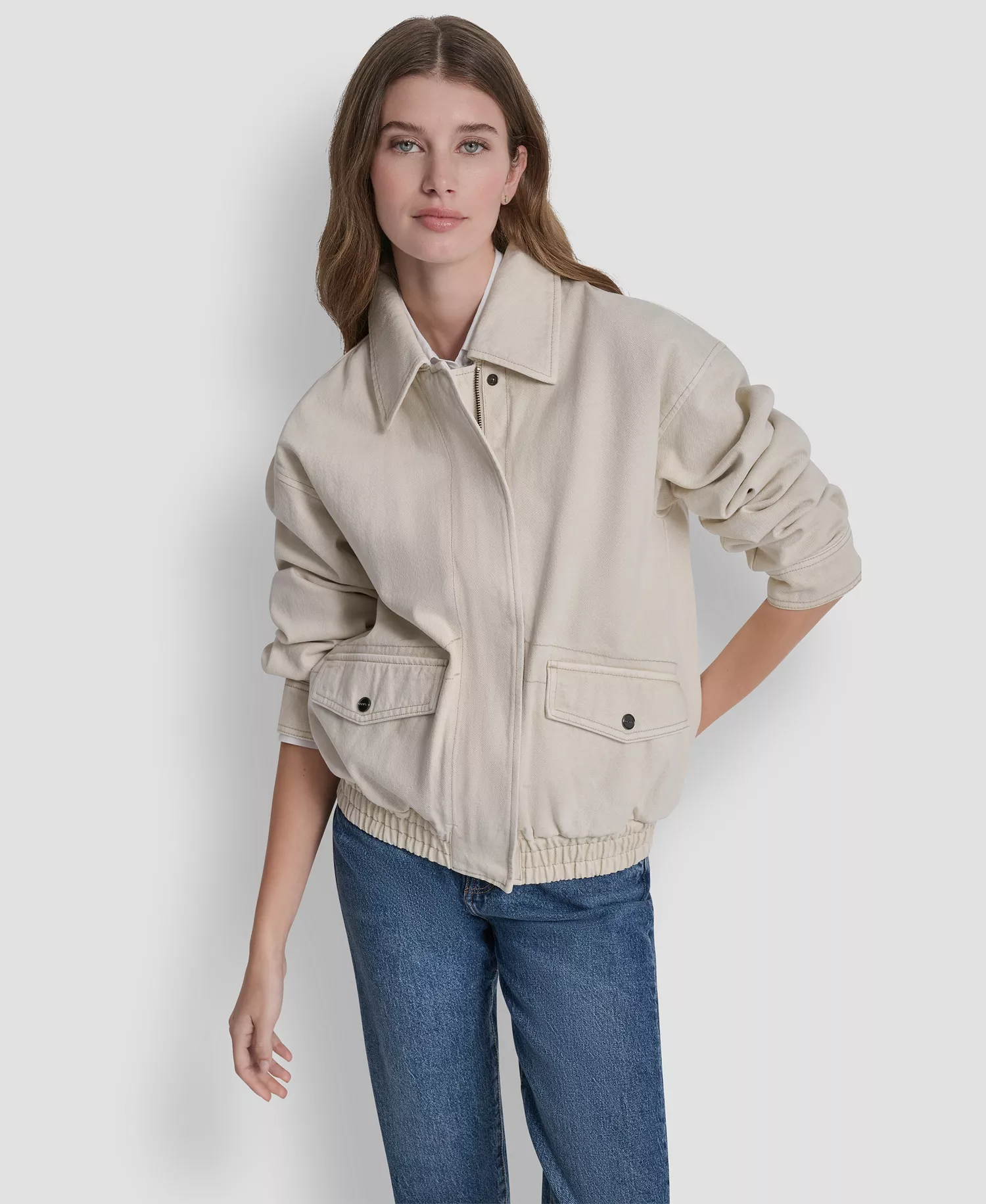 Women's Denim Bomber Coat - Parchment - L
