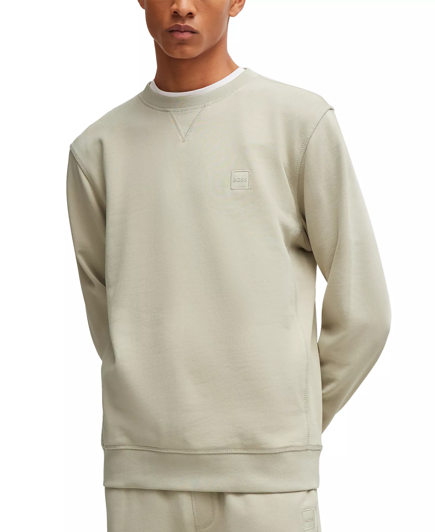 Men's Logo Patch Relaxed-Fit Sweatshirt - Light Beige - L