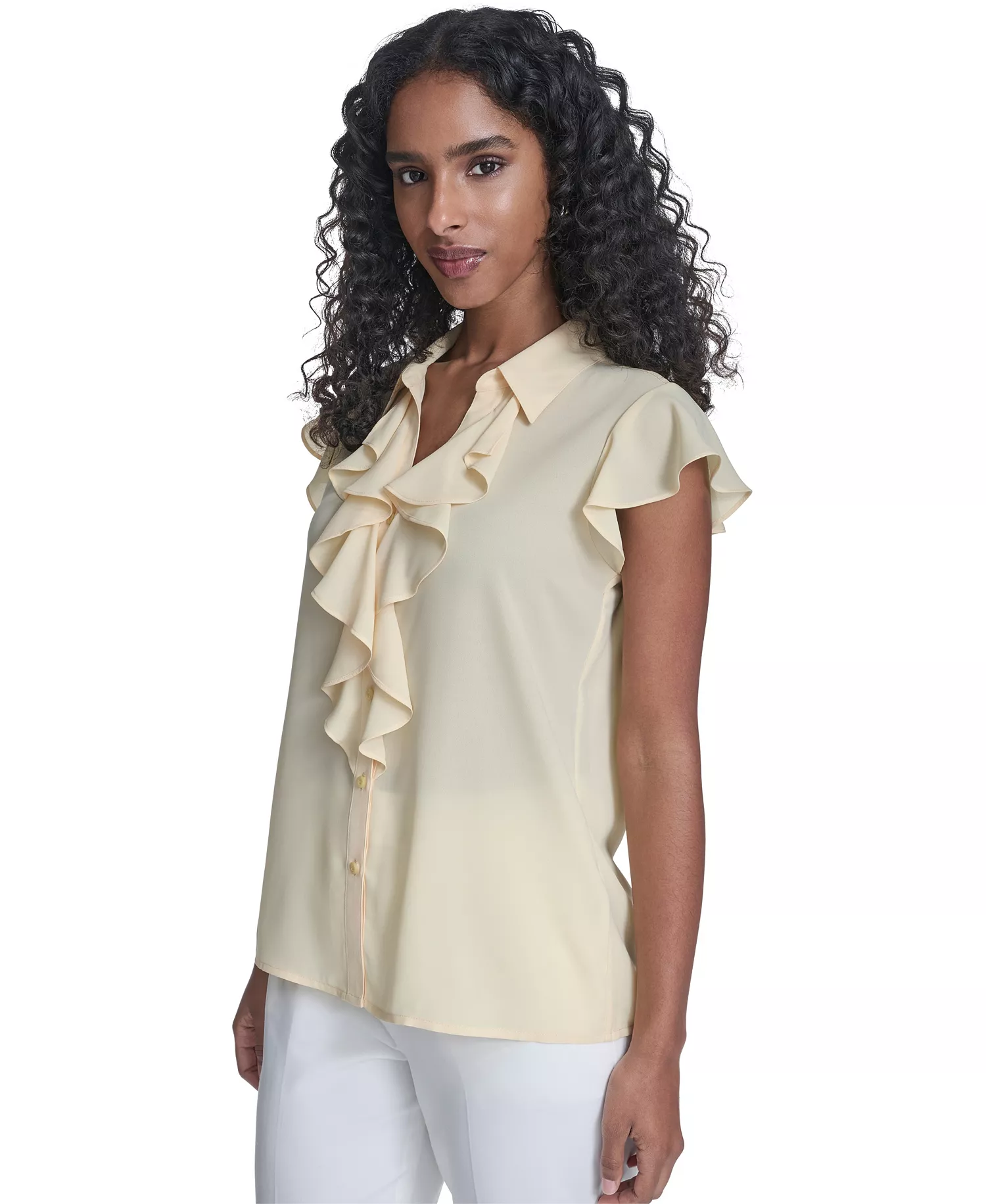 Women's Solid Short-Sleeve Top - Double Cream - L