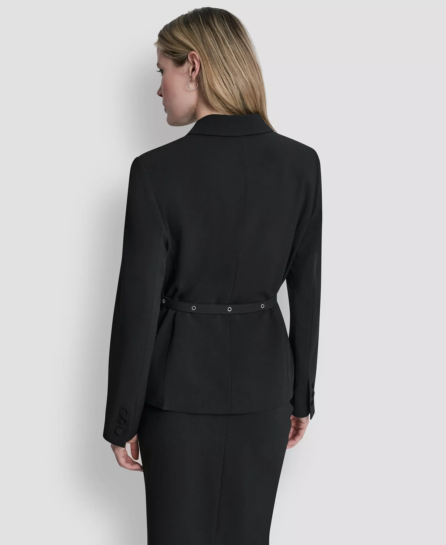 Women's Tailored Belted Blazer Jacket - Black - 0