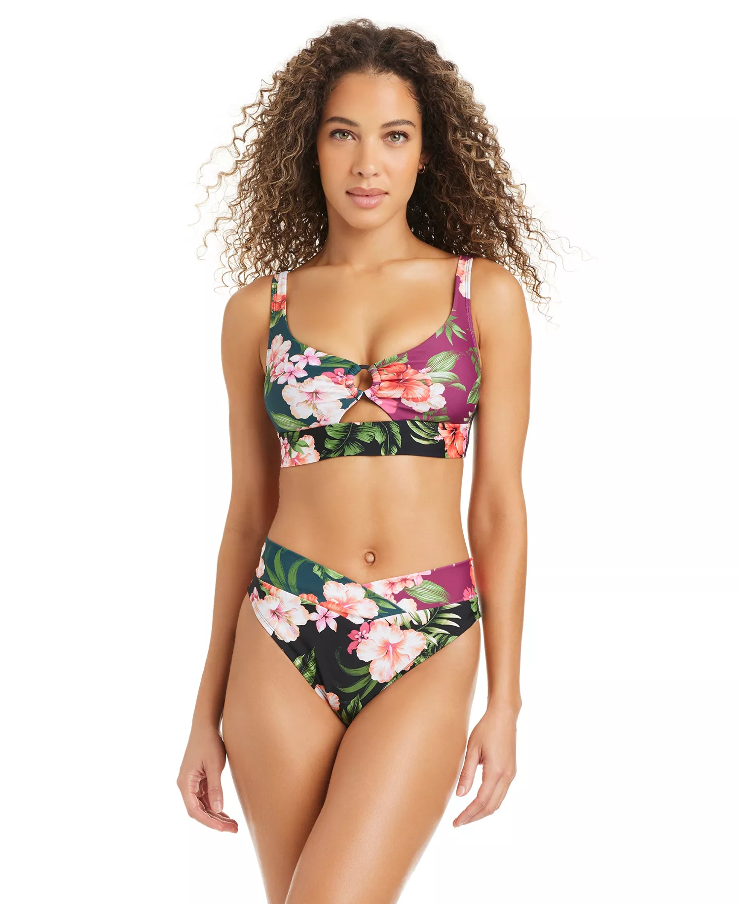 Women's Tropical Heat Banded Ring Detail Swim Bra Top, Macy's Exclusive - Multi - L