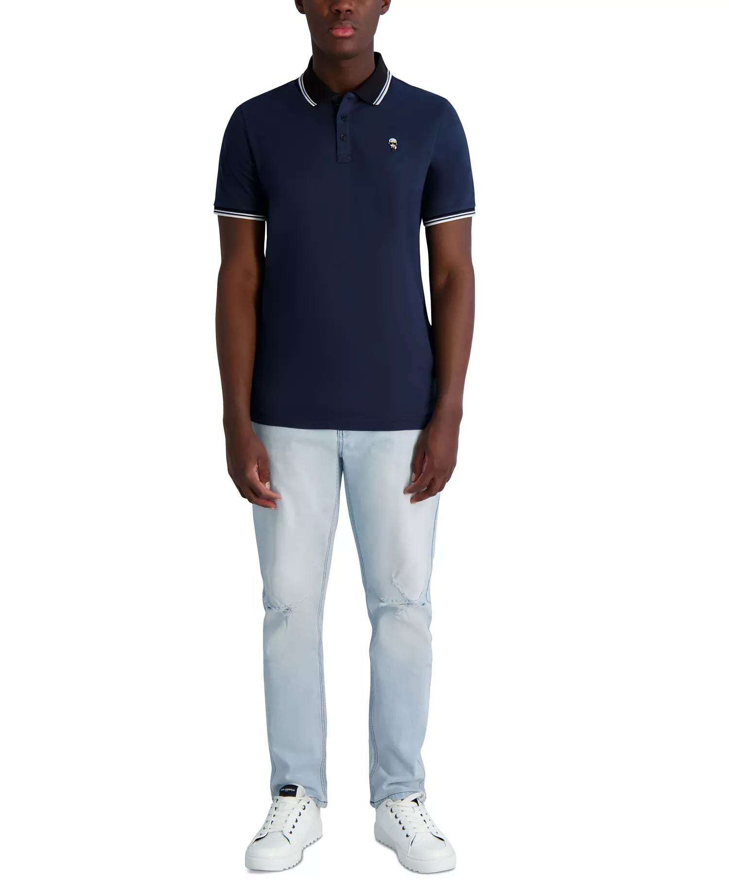 Men's Short Sleeve Tipped Logo Polo Shirt - Navy - L