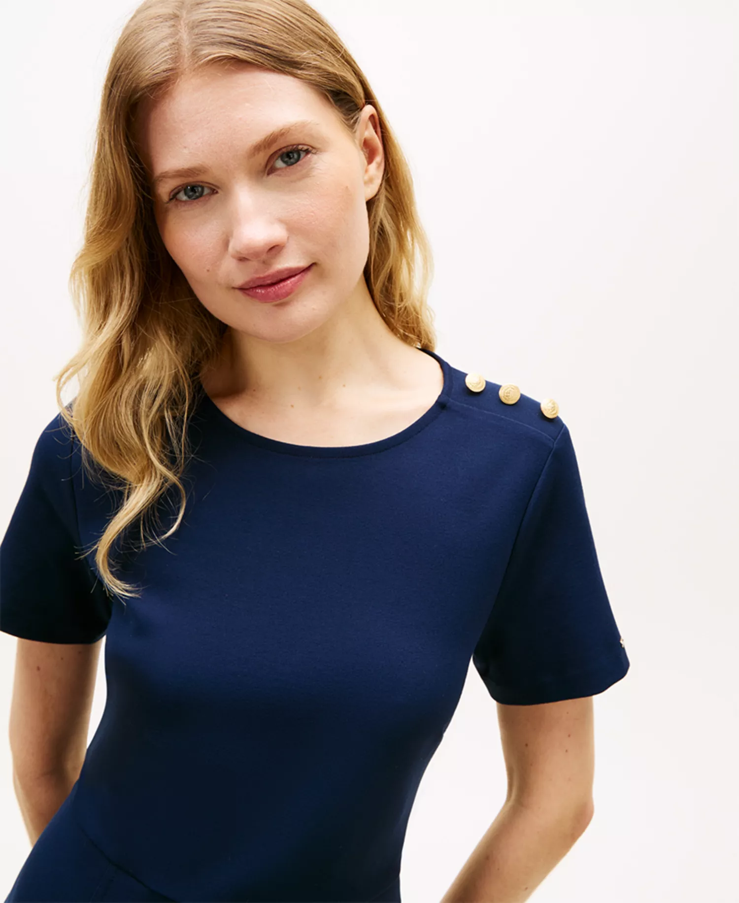 Women's Pleated Short-Sleeve Dress - Dark Night - L