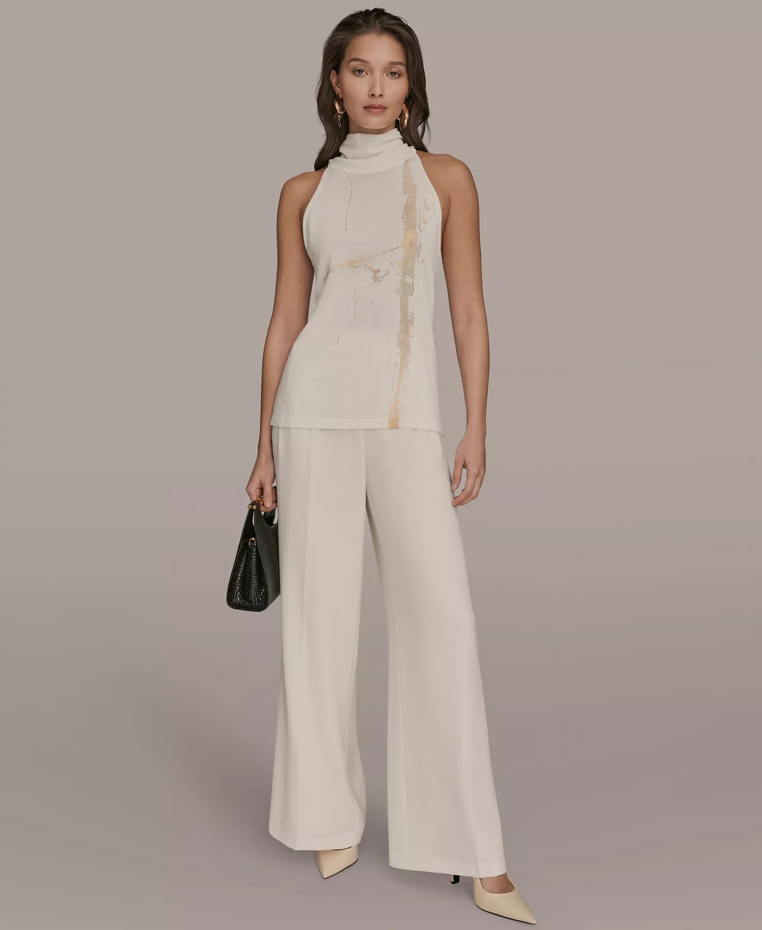 Women's Printed Turtle Neck Top - Cream - L