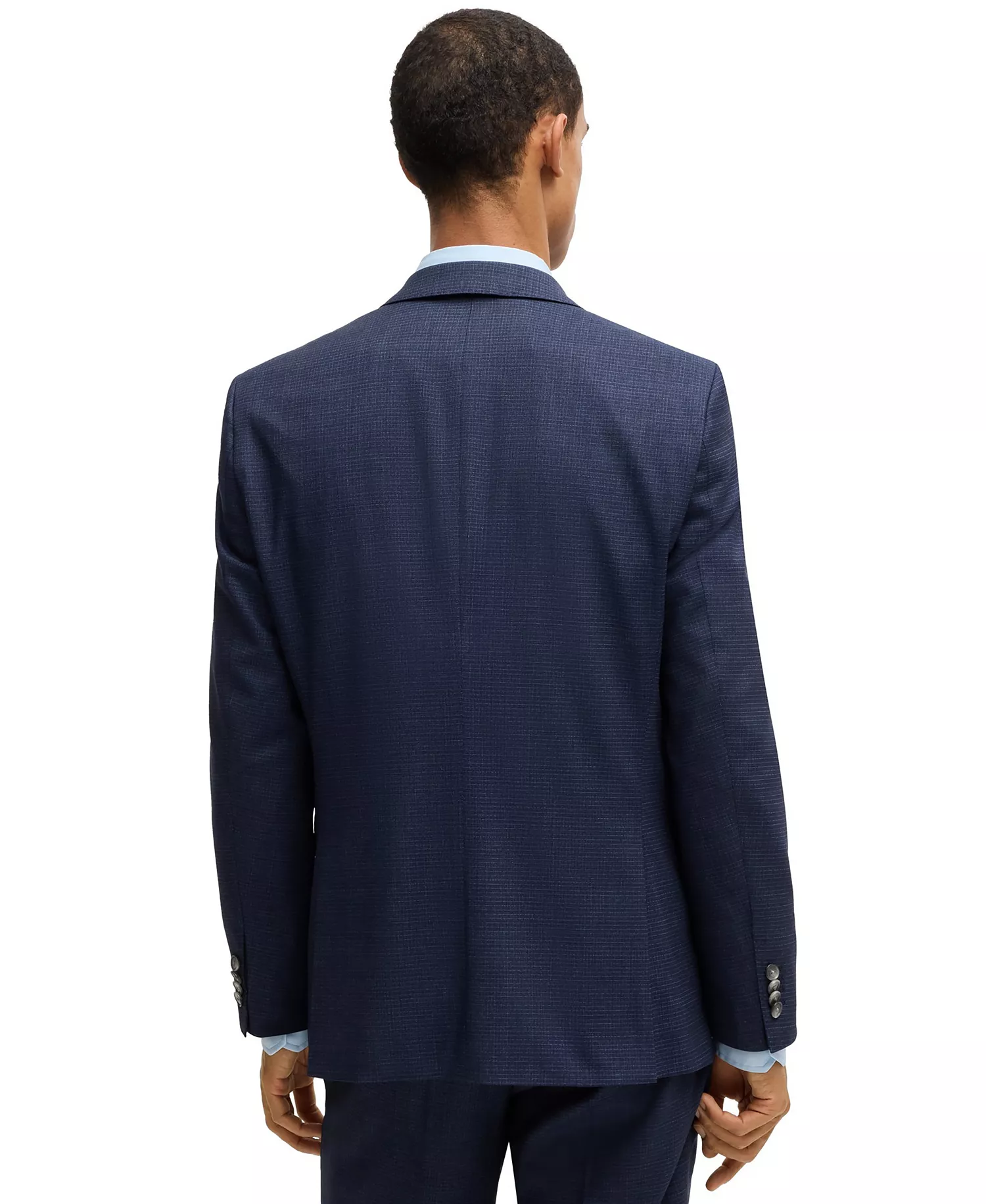 Men's Stretch Wool Regular-Fit Three-Piece Suit - Dark Blue - 38R