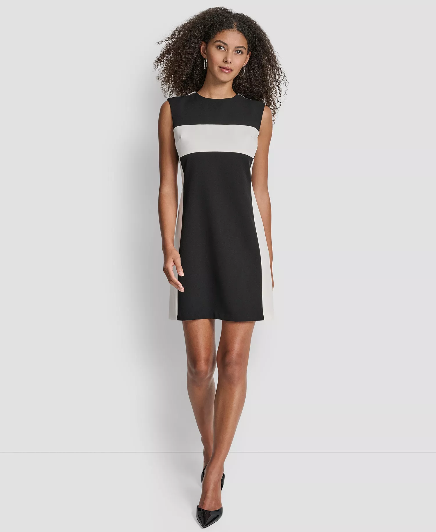 Women's Sleeveless Jewel Neck Colorblock Shift Dress - Black/Ivory - 10