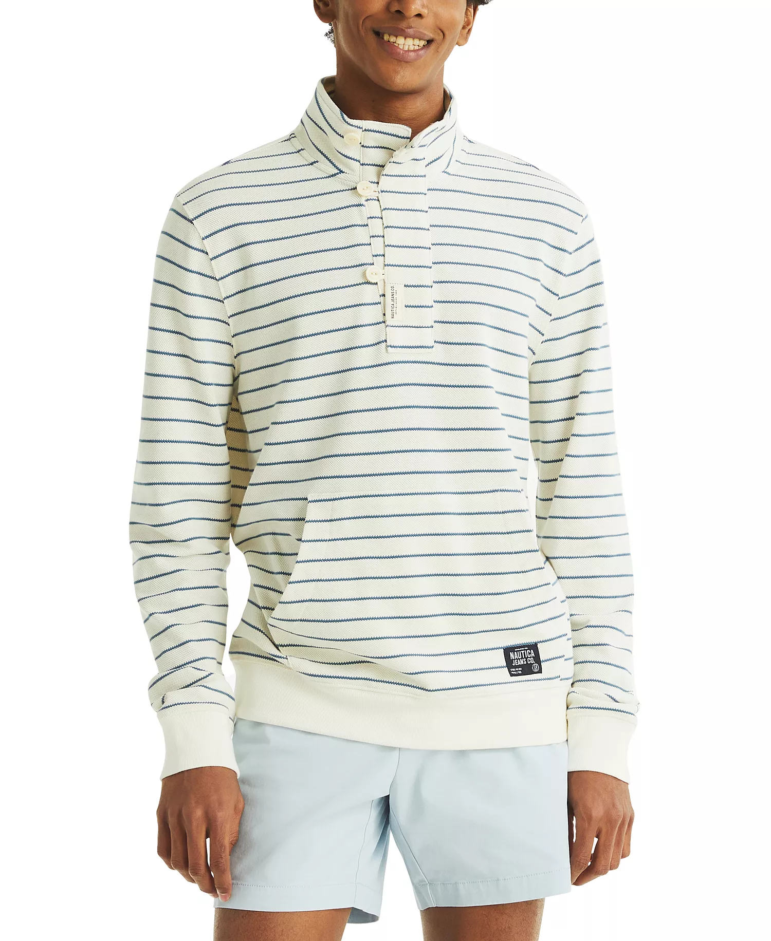 Men's Long Sleeve Striped Pullover Sweatshirt - White Cap - 2XL