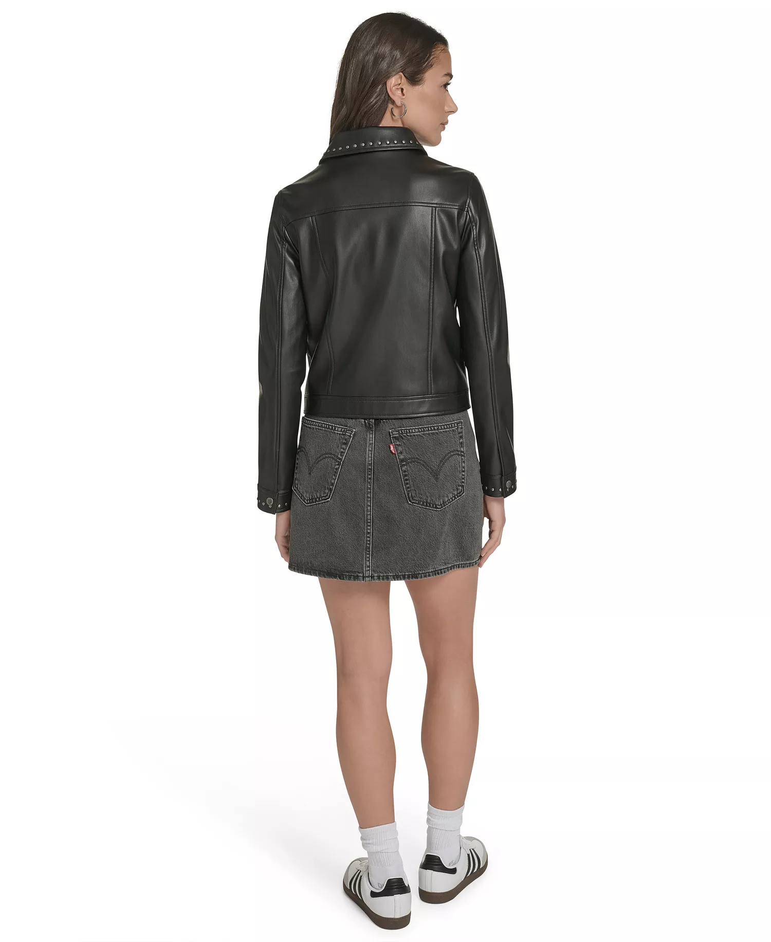 Women's Laydown Collar Studded Jacket - Beige - L