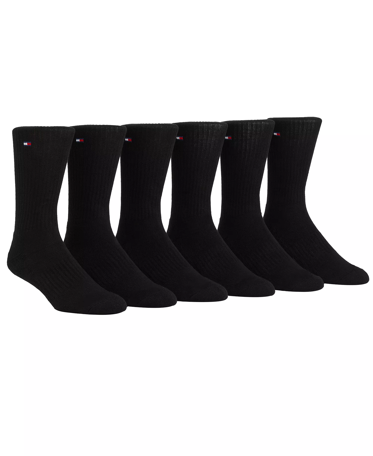 Men's Cushion Sole Sports Crew Socks, 6-Pack - Black - 10-13