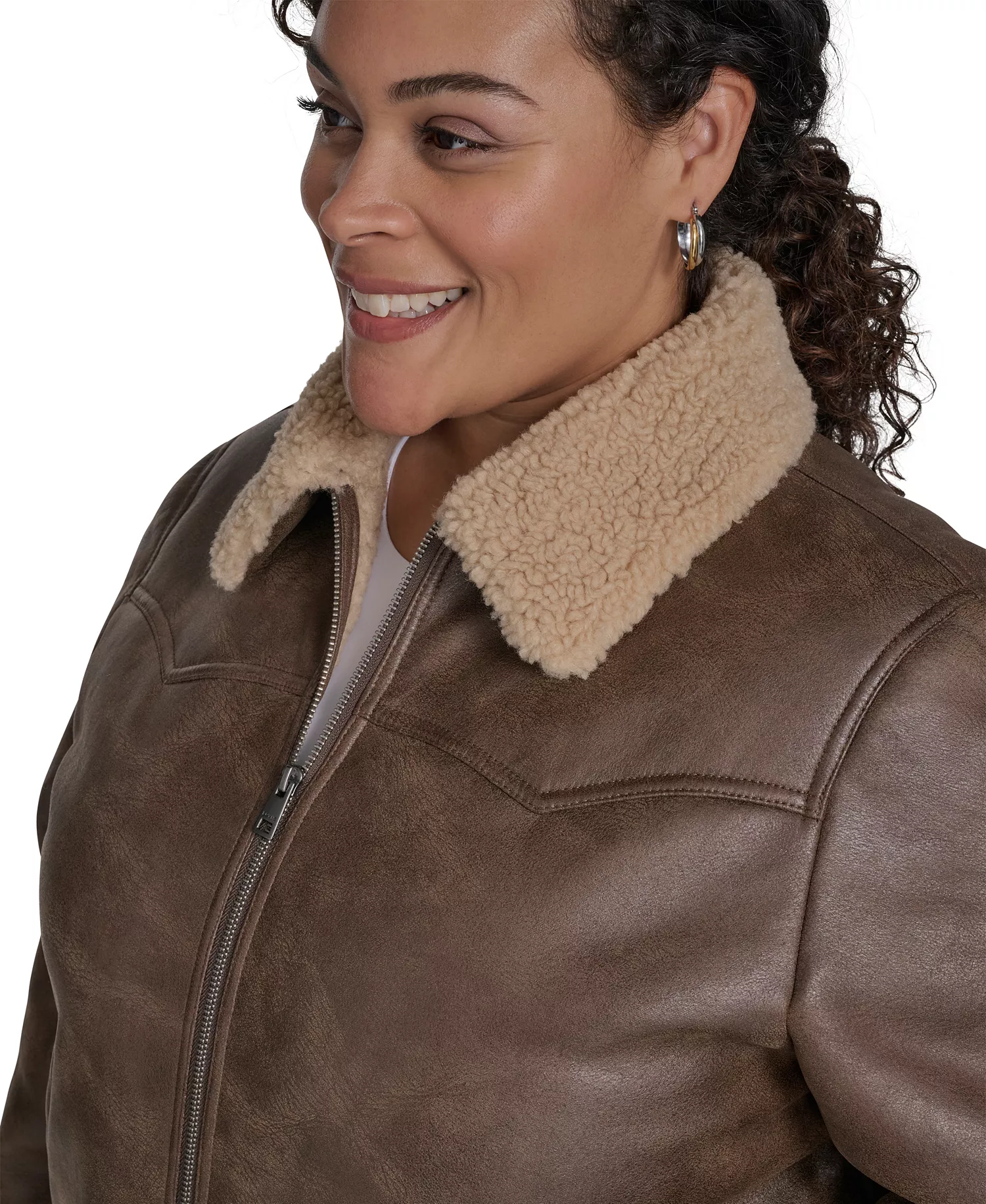 Plus Size Long Sleeves Western Bomber Jacket - Coffee - 1X