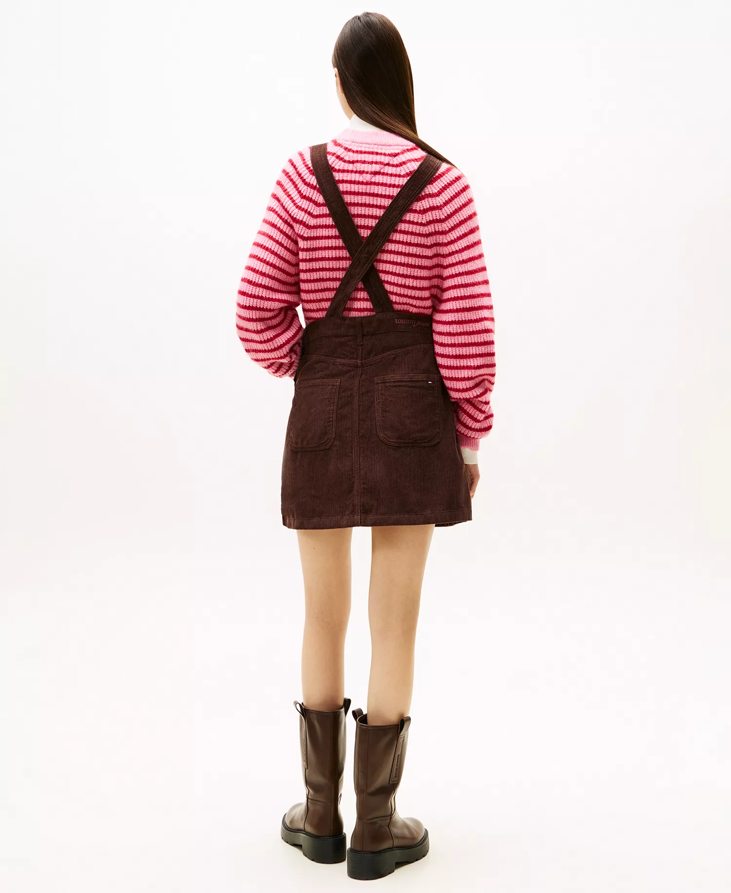 Women's Script Cord Dungarees Dress - Rich Brown - L