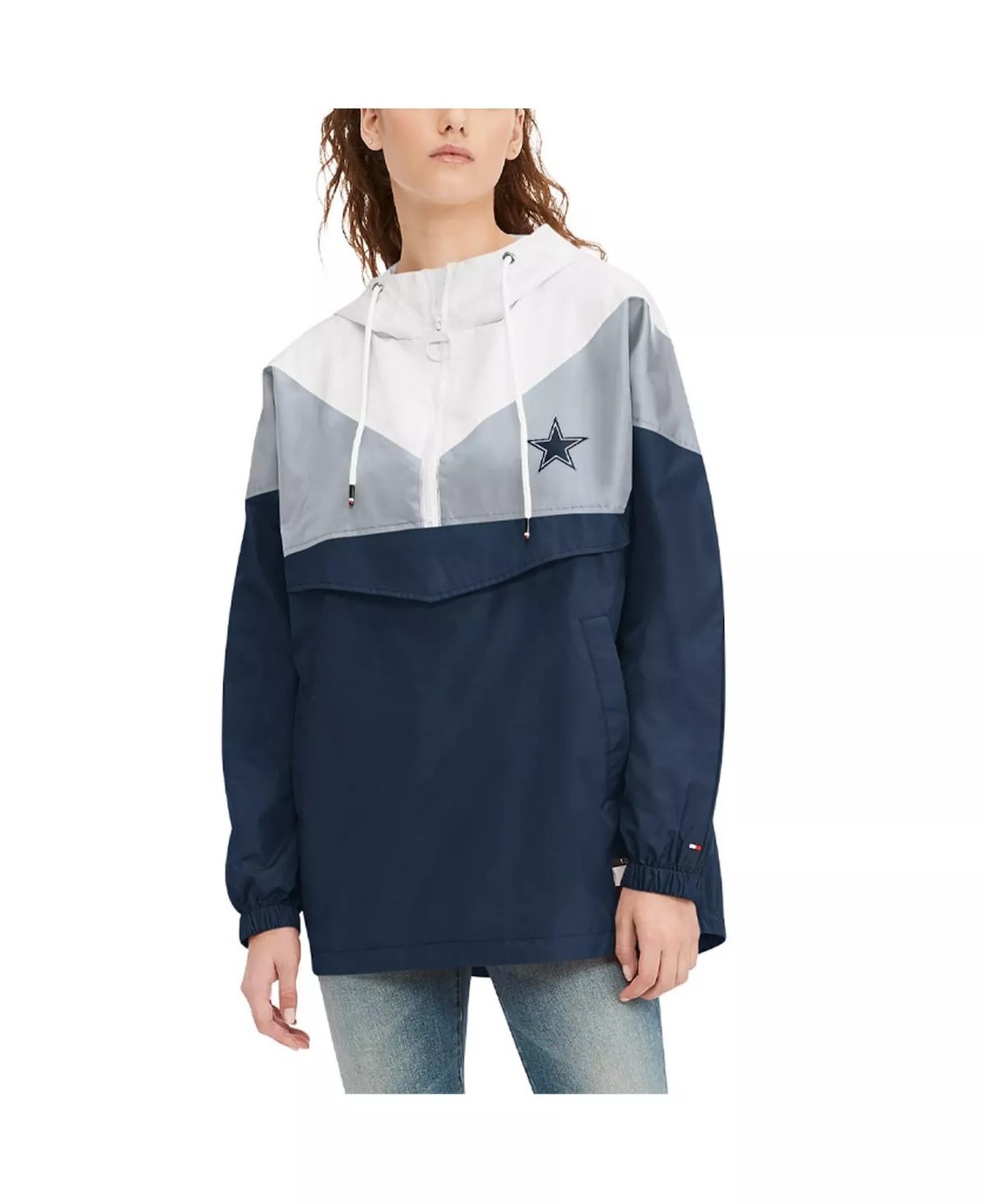 Women's White, Navy Dallas Cowboys Staci Half-Zip Hoodie Windbreaker Jacket - White, Navy - 2XL