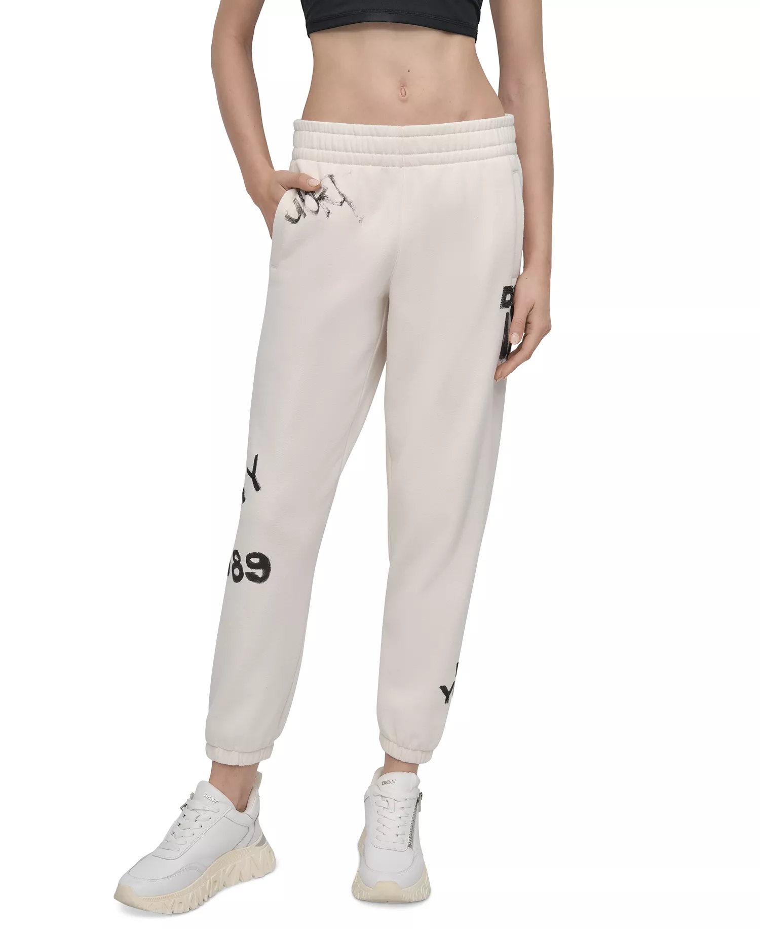 Women's Graffiti Logo Cotton-Blend Joggers - Eggnog - L