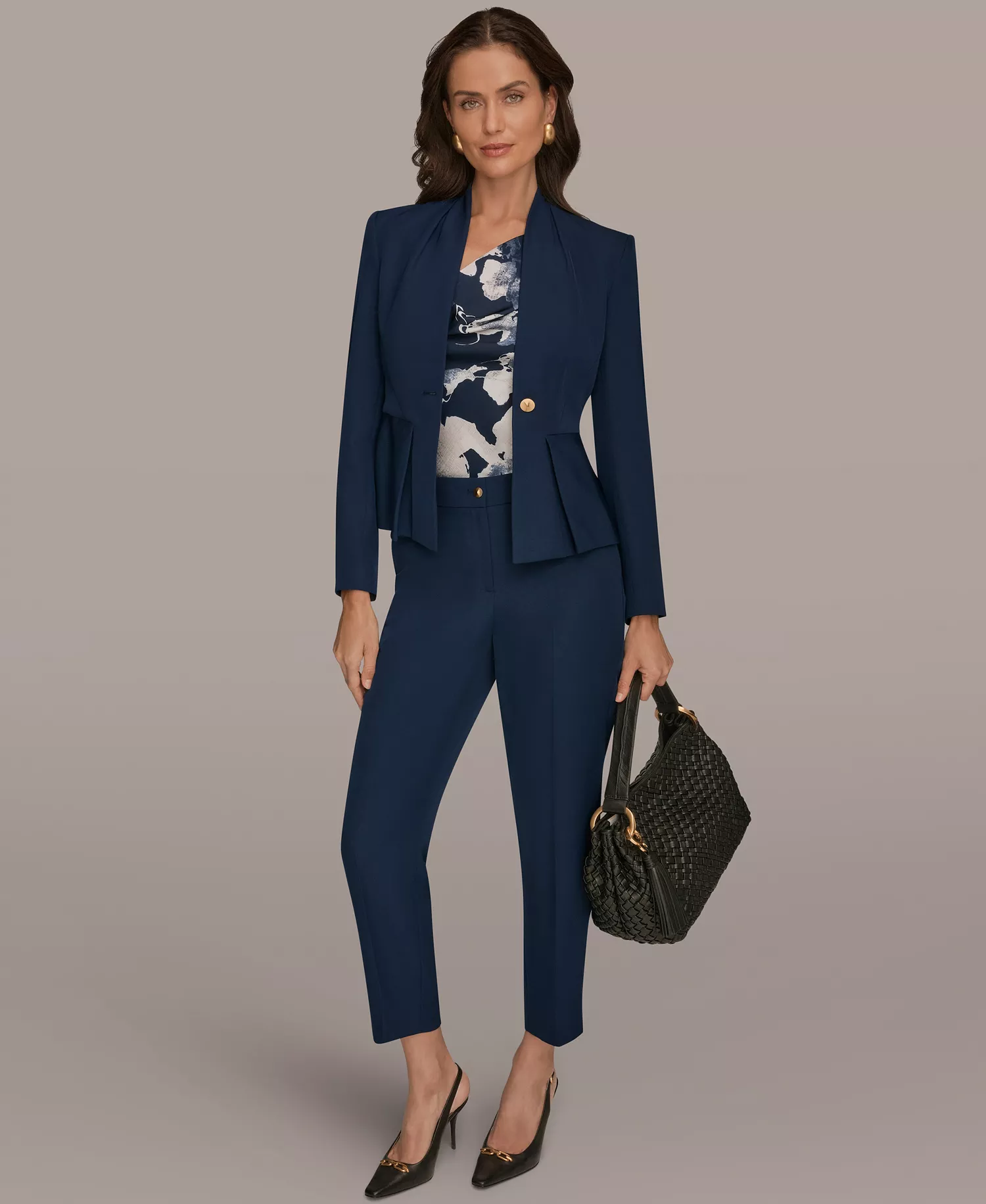 Women's One-Button Peplum Jacket, Regular & Petite - Nightfall - 0