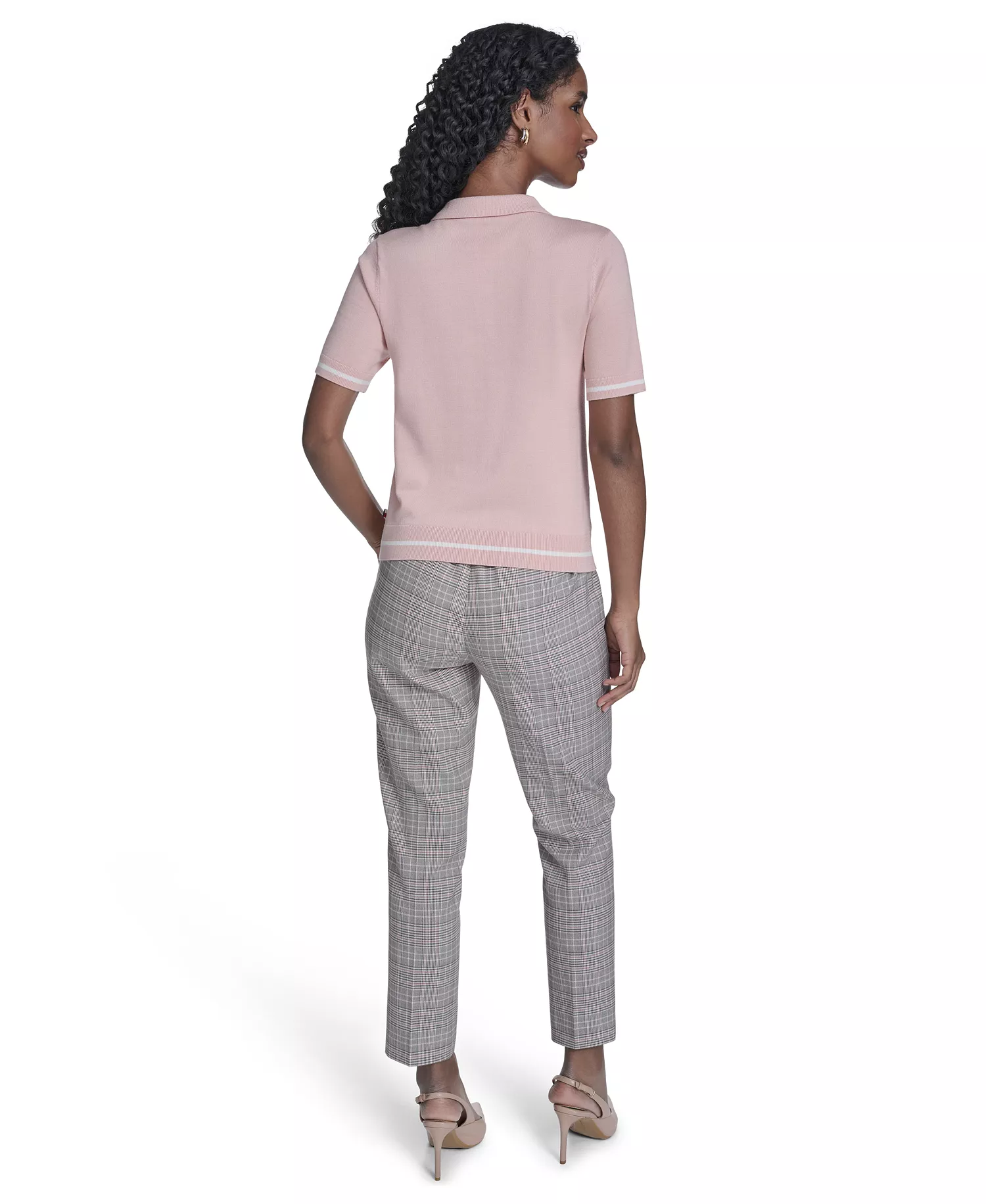 Women's Pointelle Polo Collared Sweater - Evening Sand/ Whitecap - L