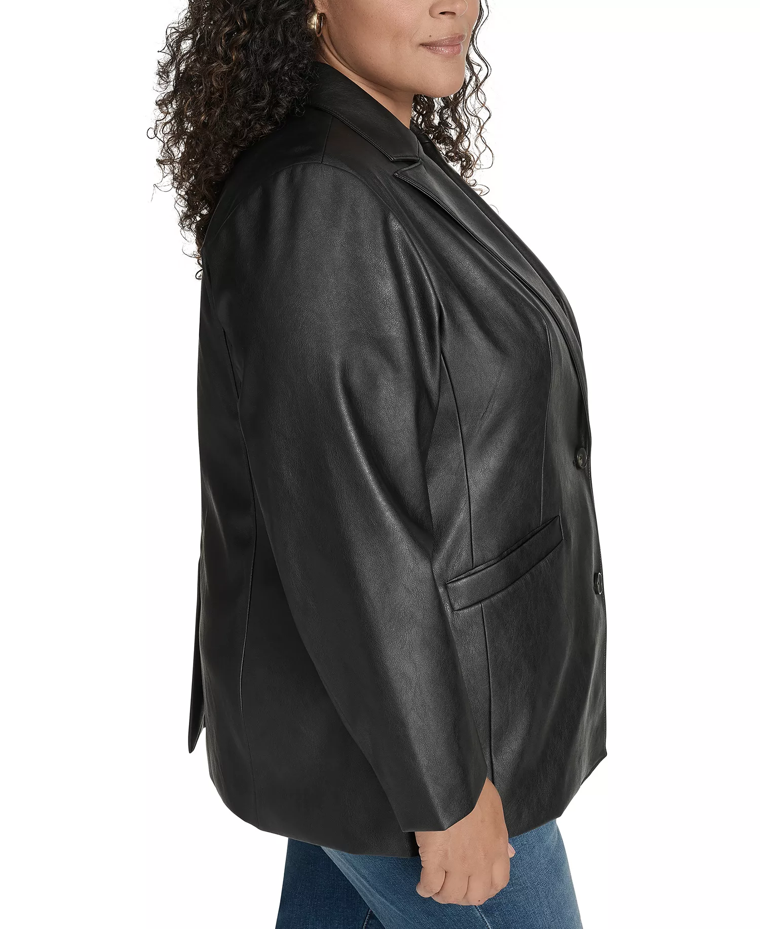 Plus Size Faux-Leather Peak-Lapel Jacket - Black - 1X