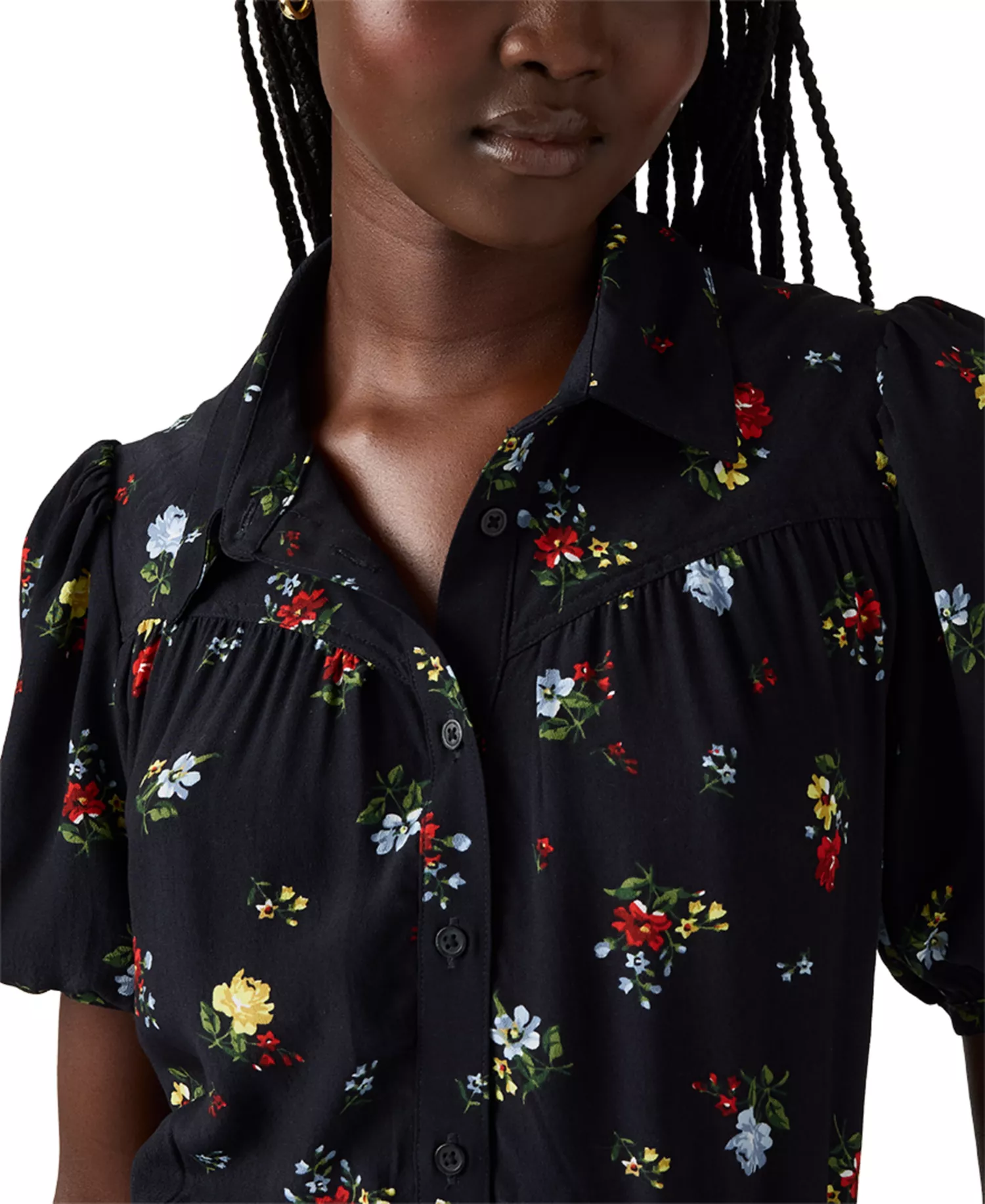 Women's Cotton Lea Button-Front Mini Dress - Deedee Floral Anthracite Night - S