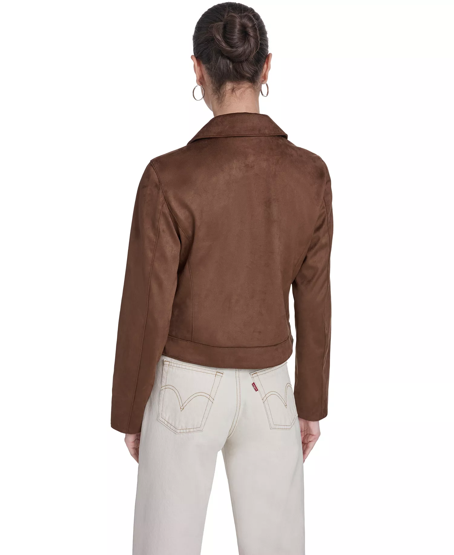 Women's Faux Suede Laydown Collar Jacket - Maple - L