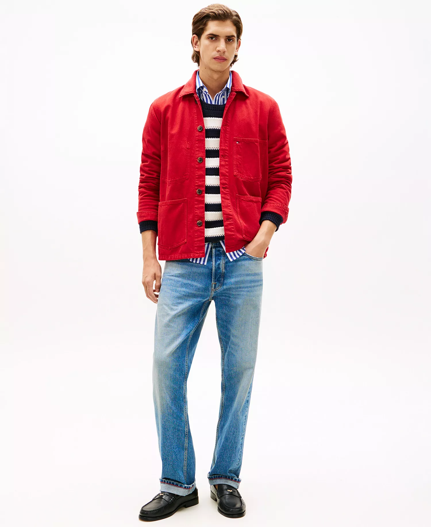 Men's Spread Collar Chore Jacket - Medium Red - L