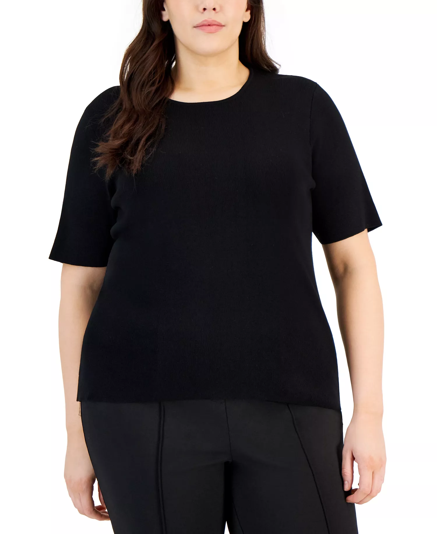 Plus Size Crewneck Short Sleeve Top - Black - 1X