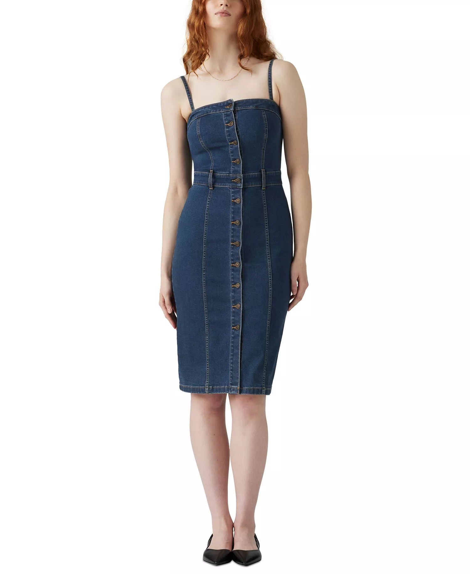 Women's Denim Bustier Button-Front Dress - Upper East Side - L