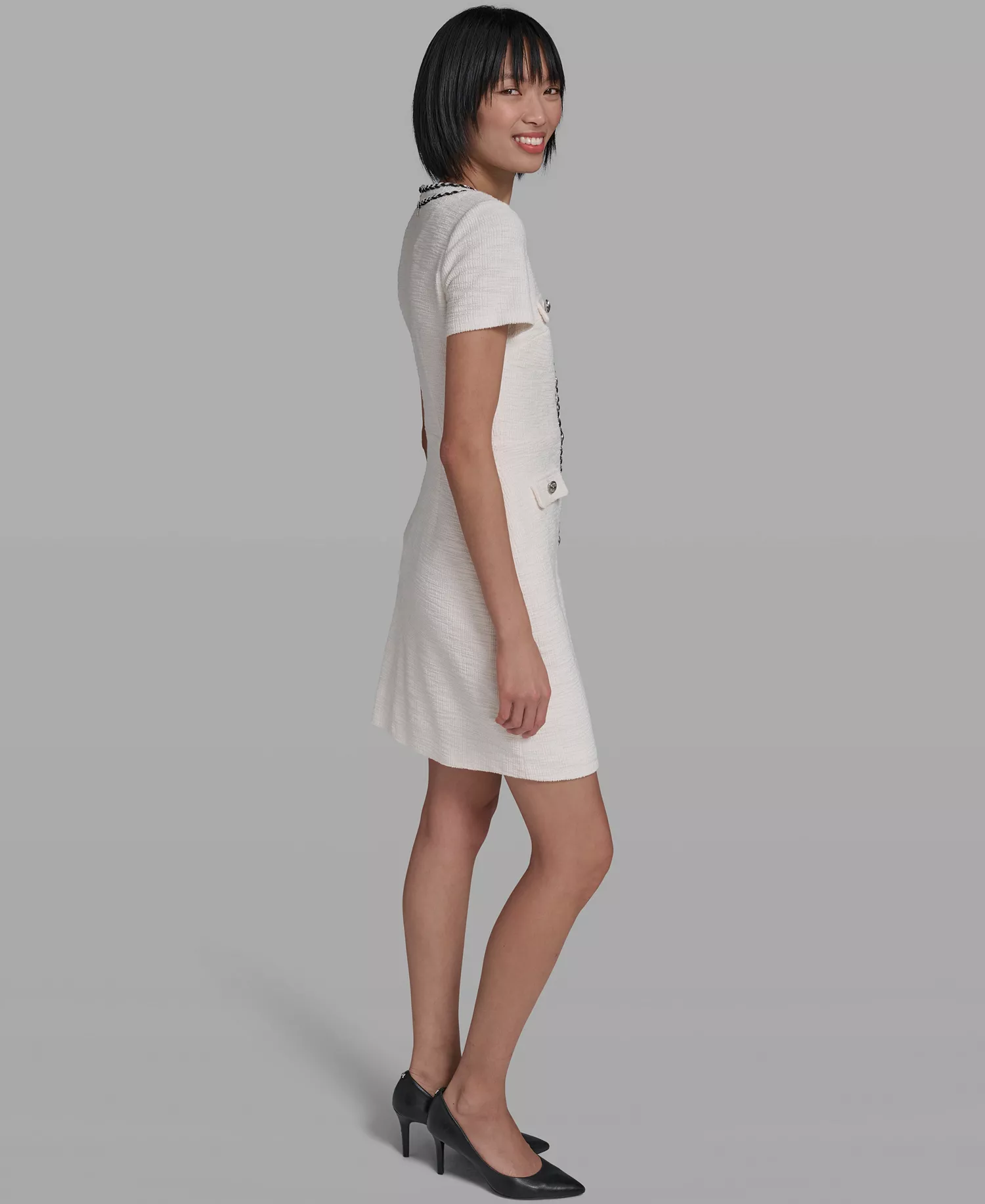 Women's V-Neck Tweed Sheath Dress - White - 10