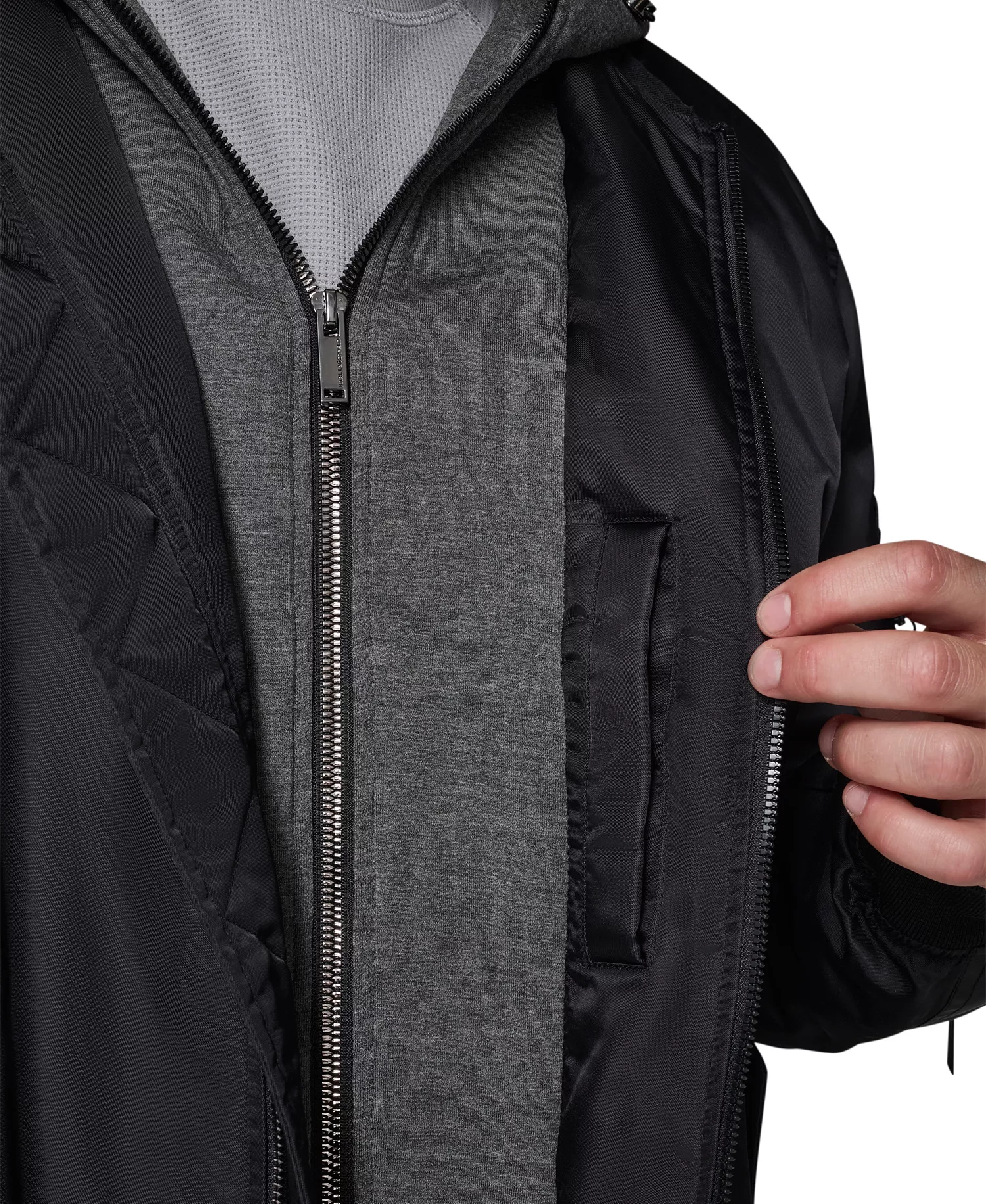 Men's Embroidered Signature Hooded Bomber Jacket - Black - 2XL