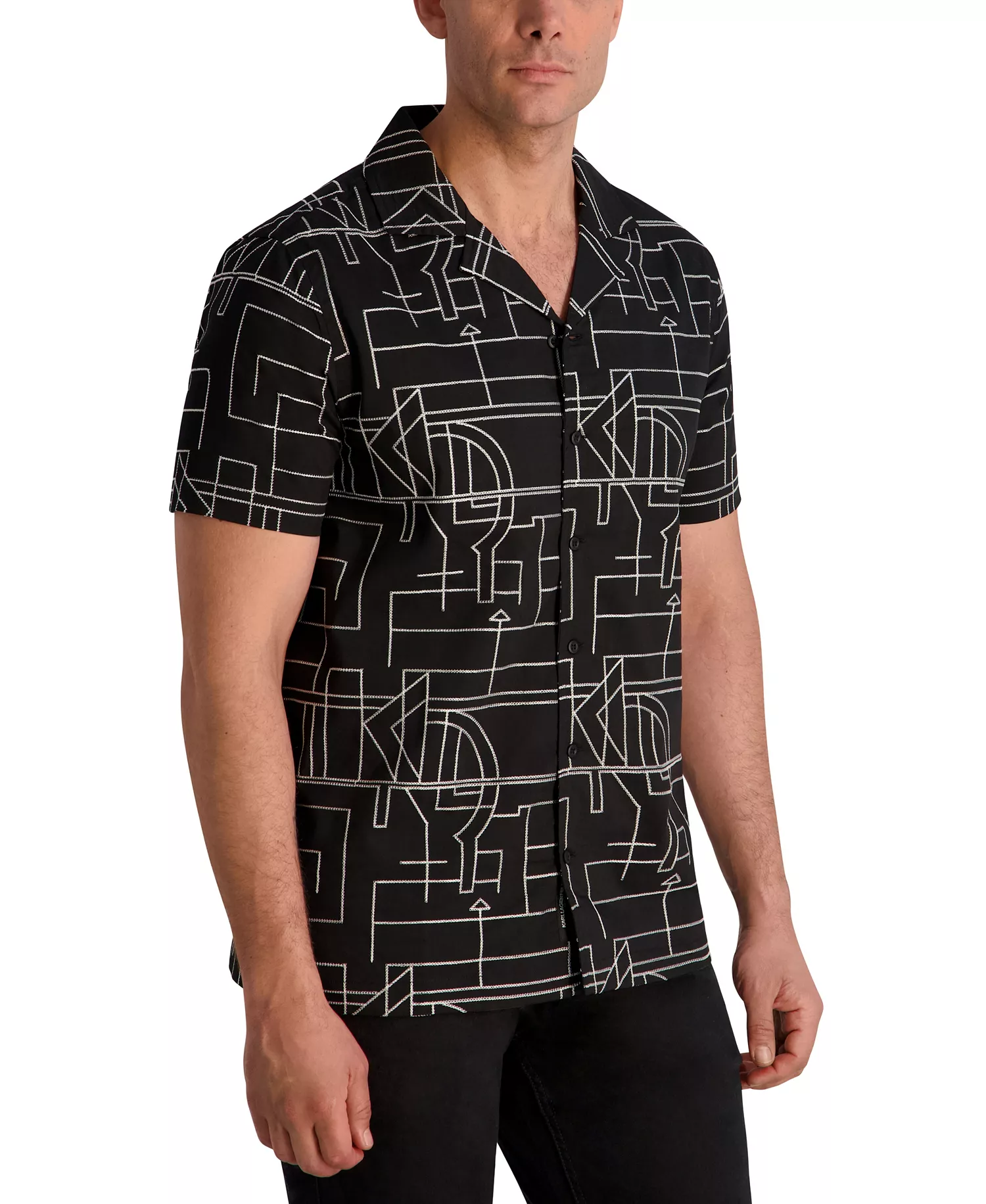 Men's Camp Collar Woven Shirt - Black - 2XL