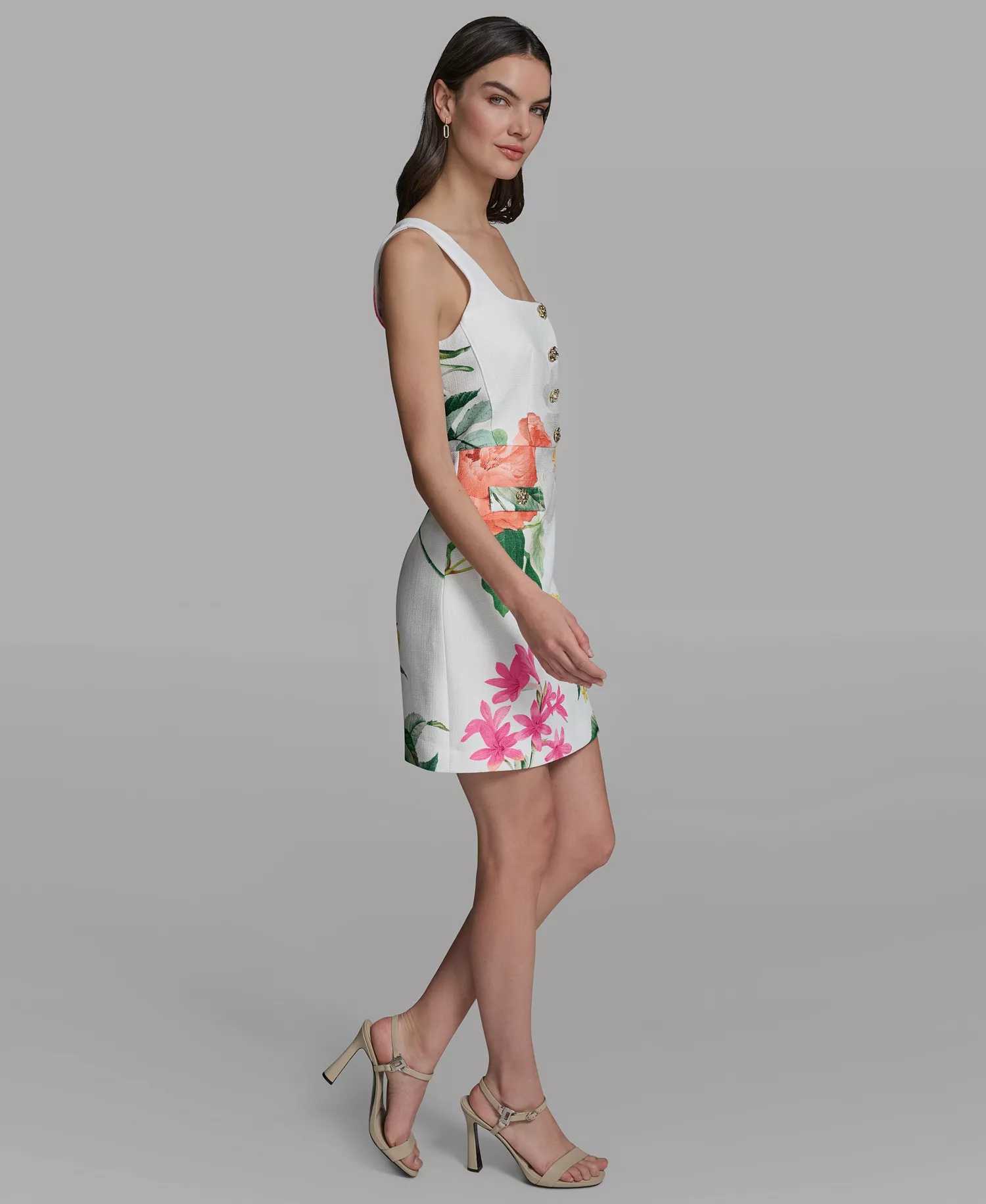 Women's Floral Print Sleeveless Sheath Dress - Soft White/Camelia Multi - 0