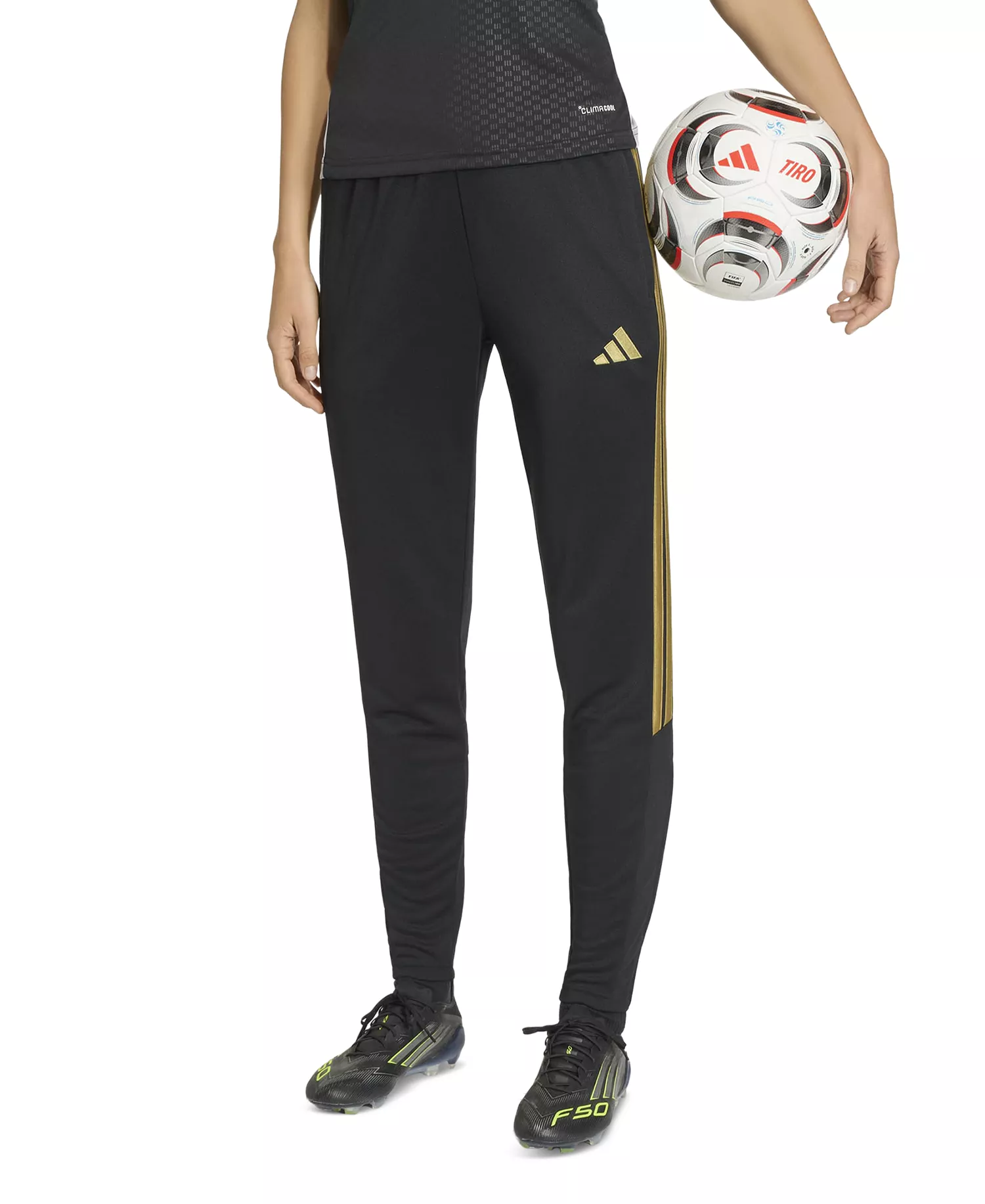 Women's Training Tracksuit Regular Fit Pants - Black/dark Football Gold - 2XL