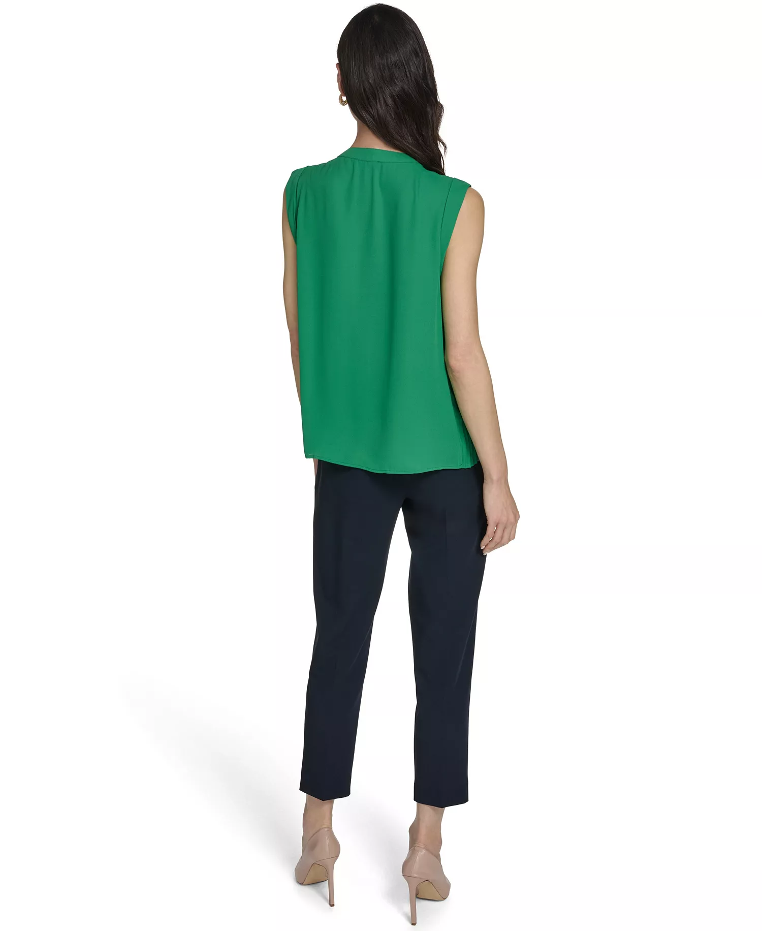 Women's Sleeveless Pleated Top - Jolly Green - L