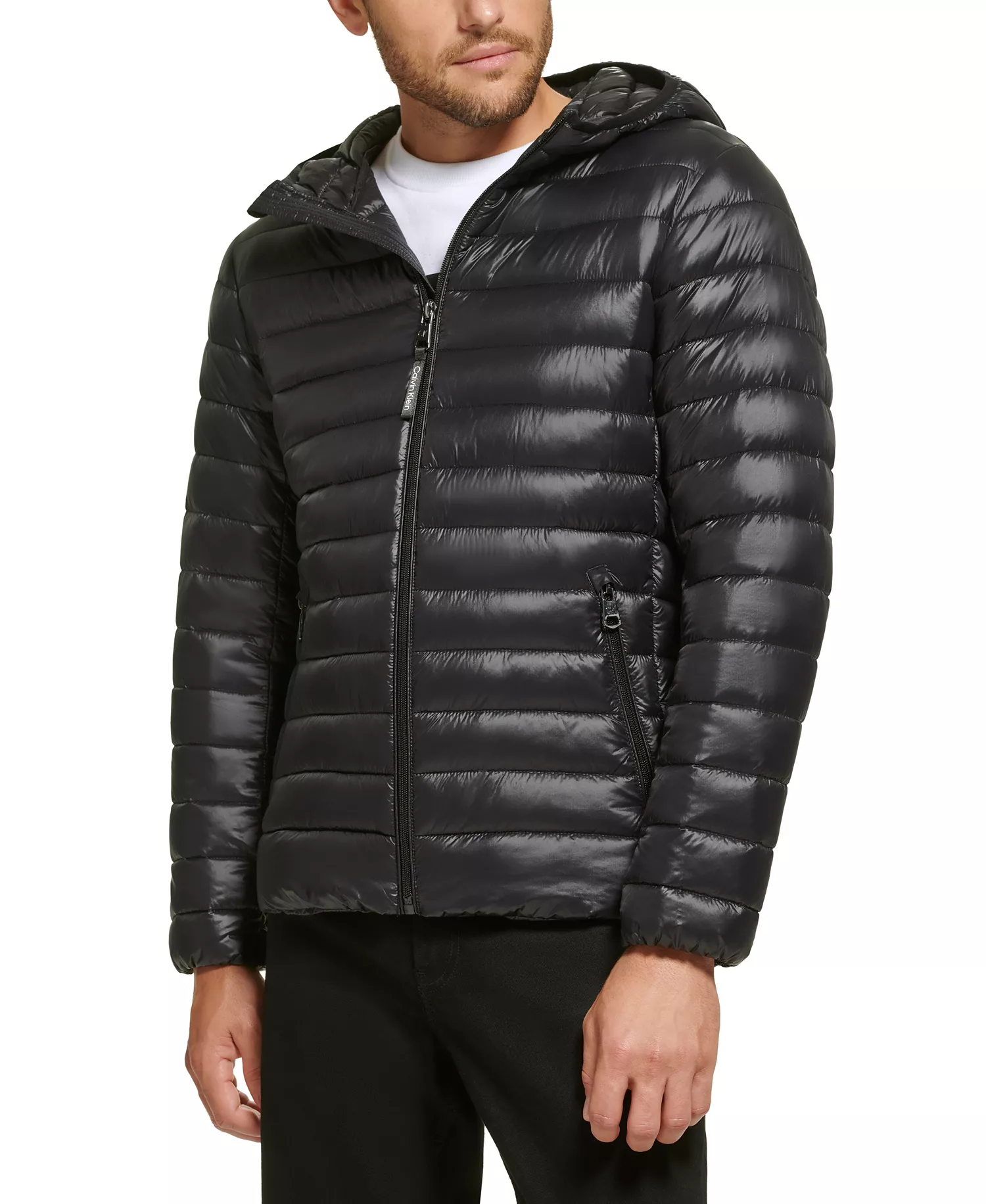 Men's Hooded & Quilted Packable Jacket - Black - 2XL