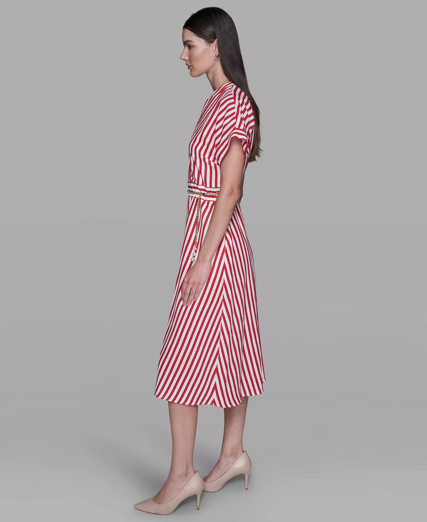 Women's Printed Midi Dress - Fiery Red/Soft White - 0