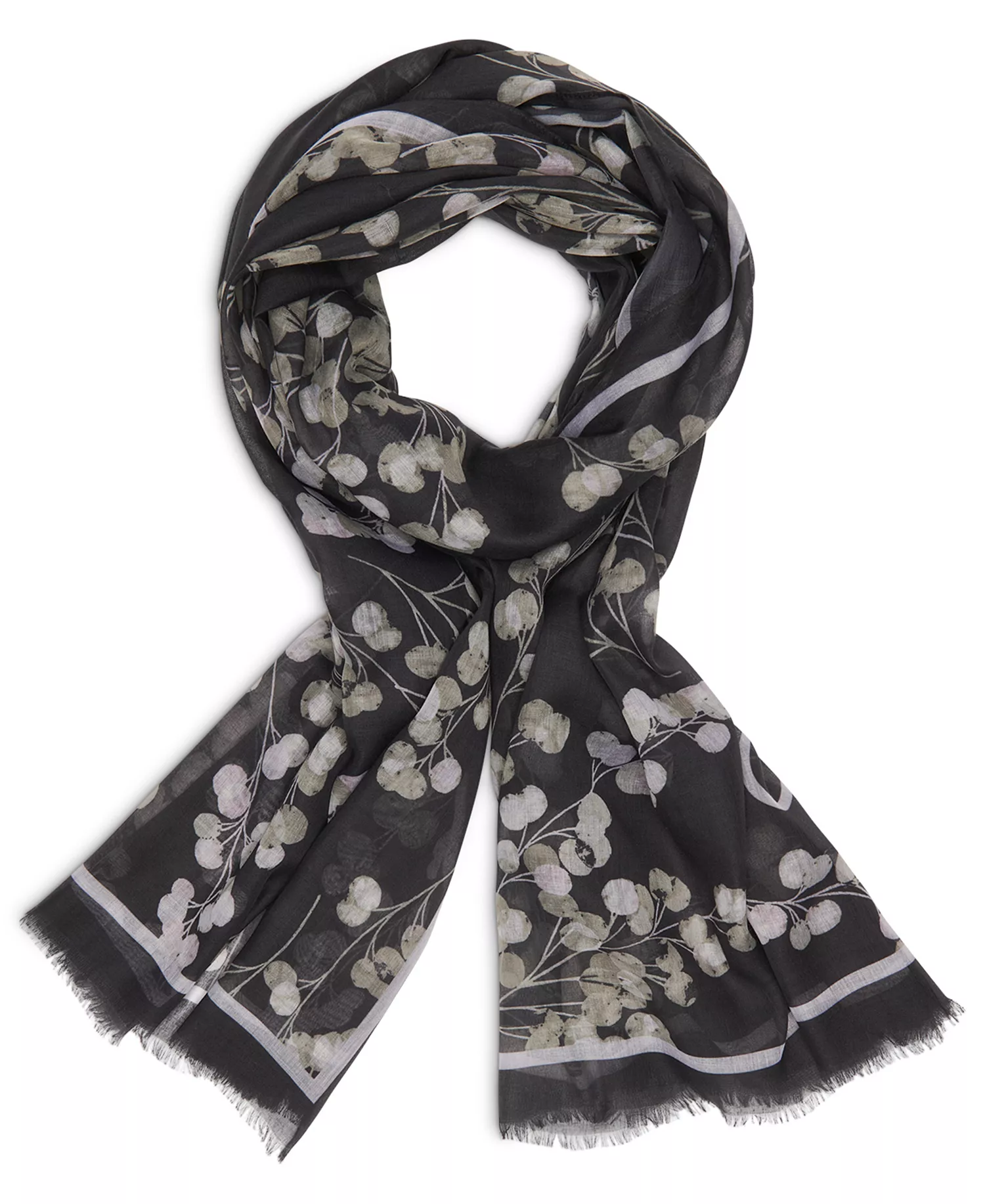 Oversized Border Blossom Scarf - Black - ONE SIZE