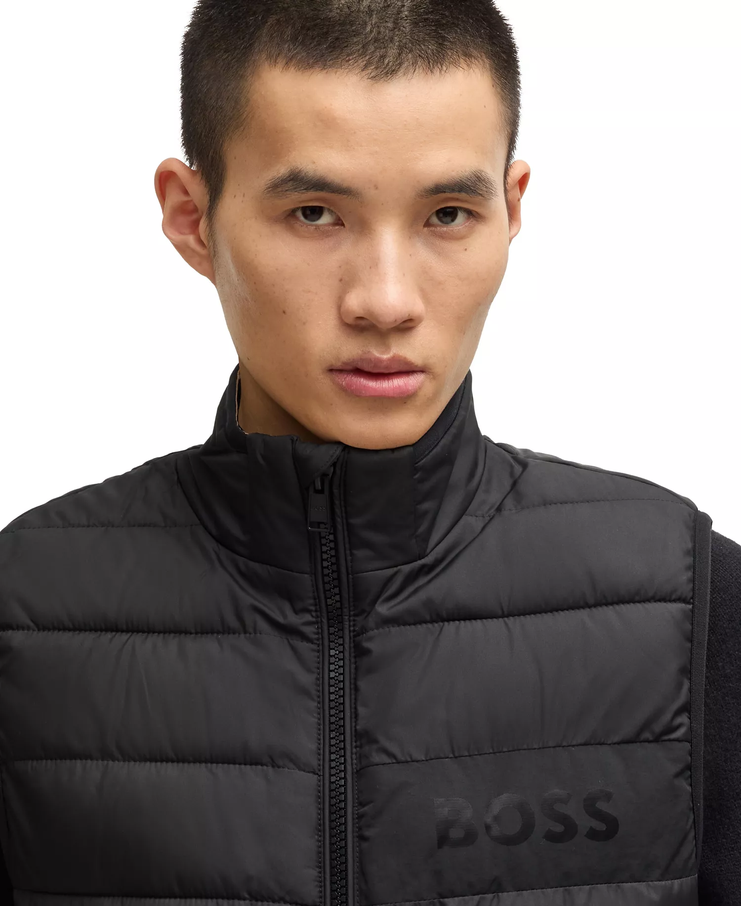 Men's Water-Repellent Tonal Logo Gilet Vest - Black - 36R