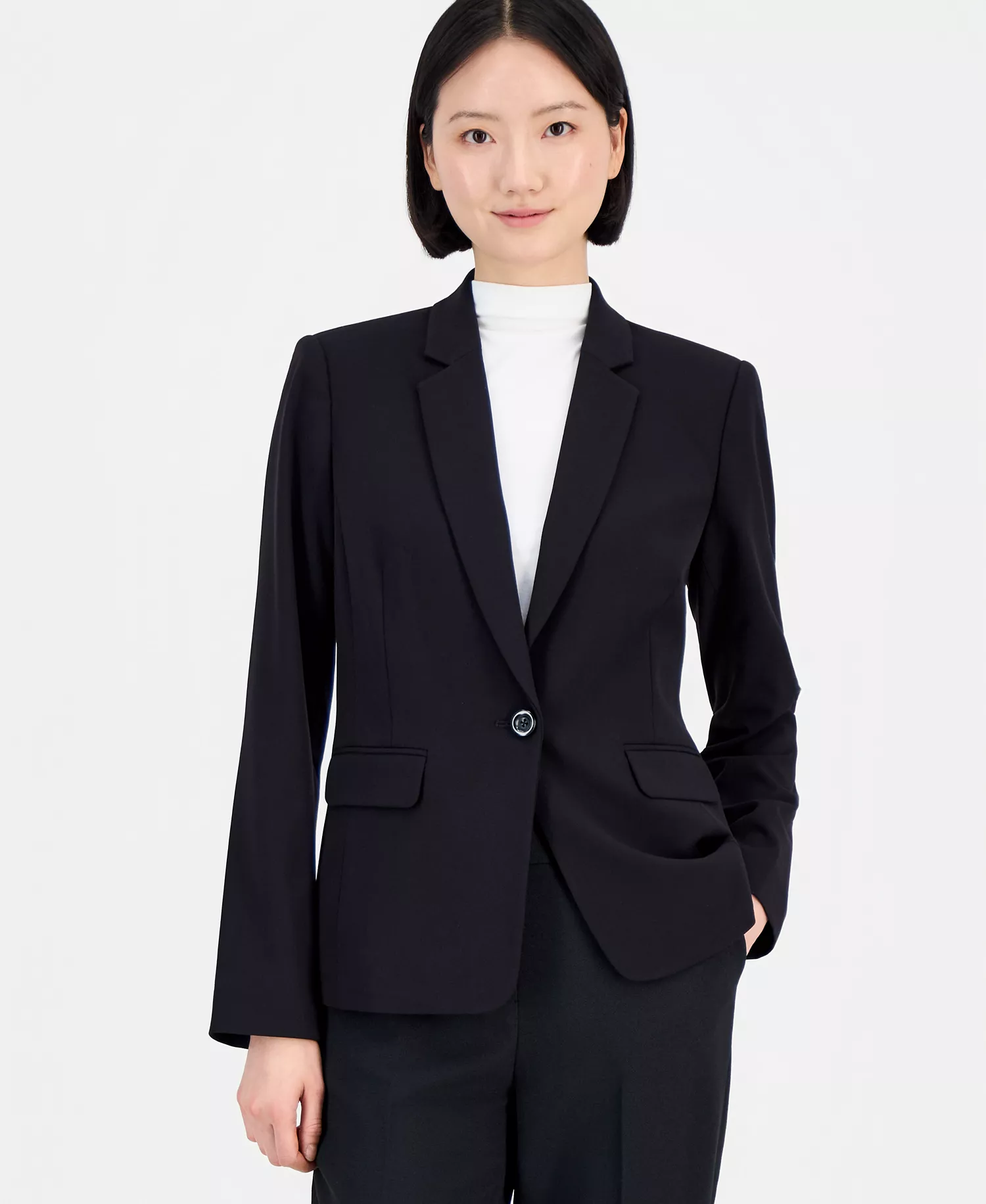 Women's One-Button Blazer With Inner-Elastic Retractable Sleeves - Black - 10