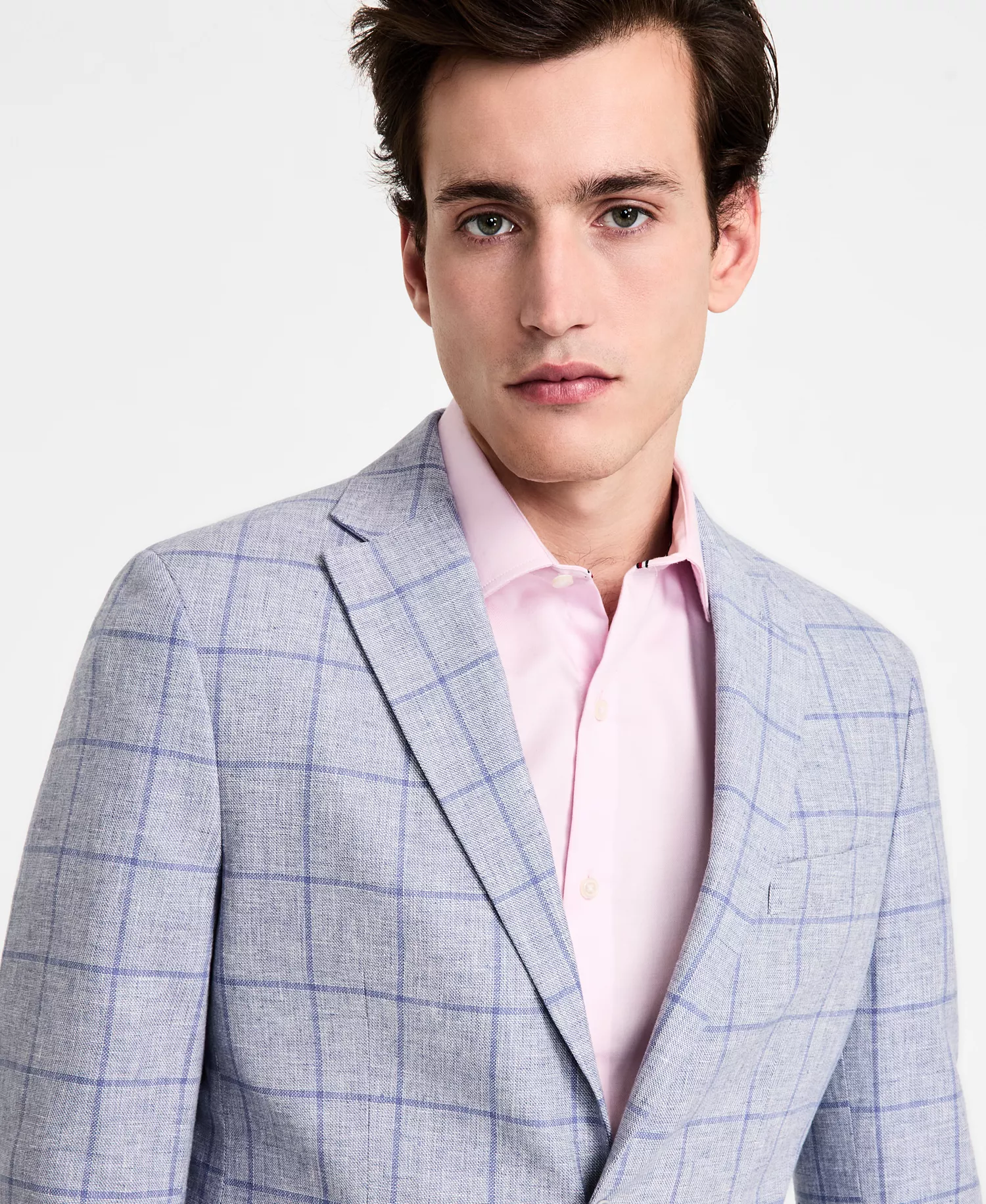 Men's Modern-Fit Linen-Blend Windowpane Sport Coat  - Blue - 36R
